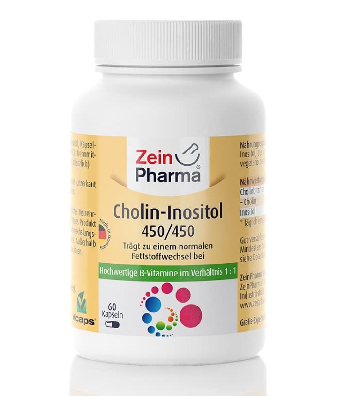 ZeinPharma Cholin-Inositol capsules 450/450 mg (60 pieces)-high-dose qualitative dietary supplement vegan GMO-free ideal ratio laboratory testing single