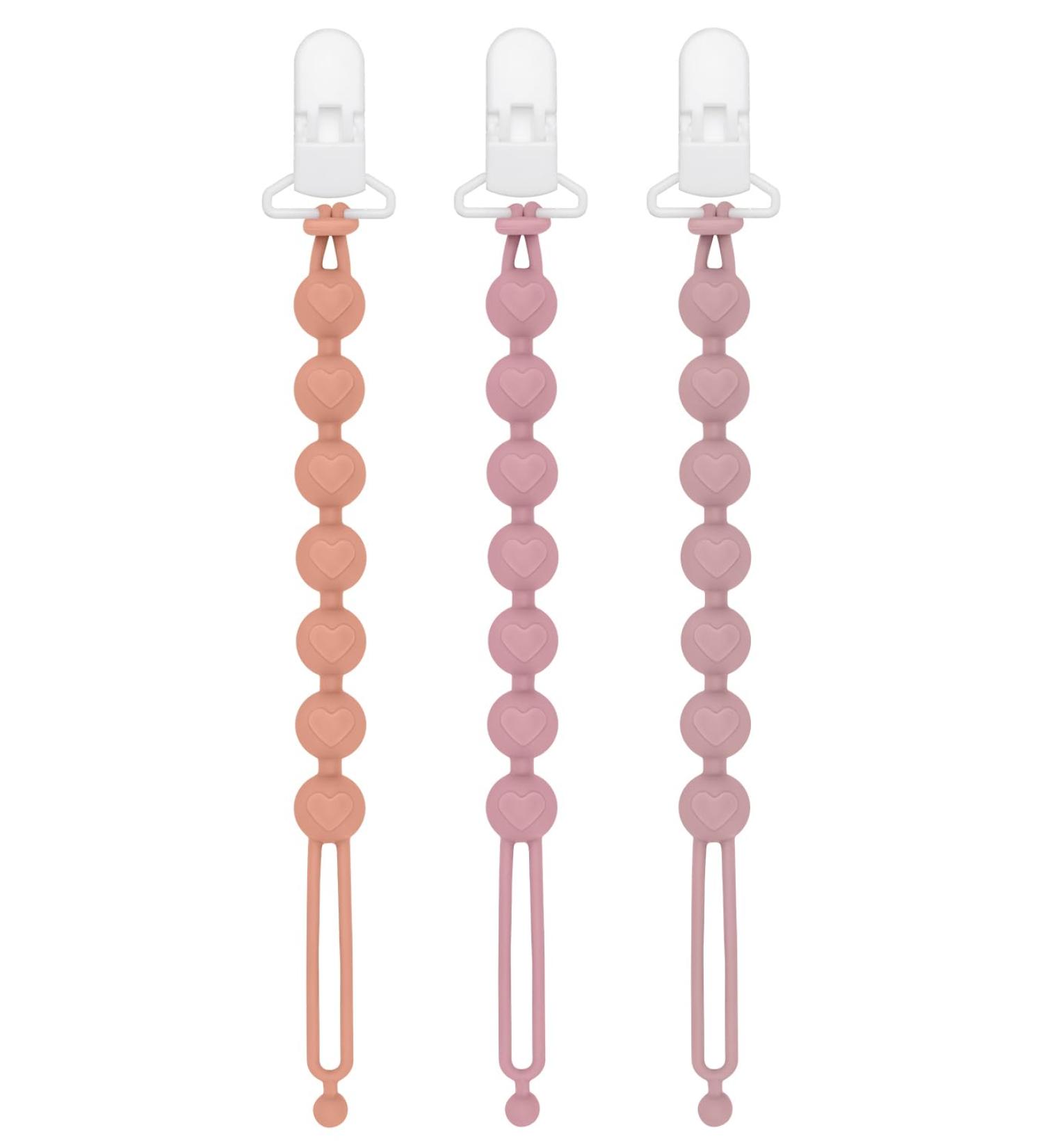 CLdy 2-in-1 Silicone Pacifier Chain & Bite Ring Toys - BPA-Free Baby Pacifier Holder Strap - 3-Pack (Orange Purple Pink) for Boys & Girls - Buy Online on GoSupps.com