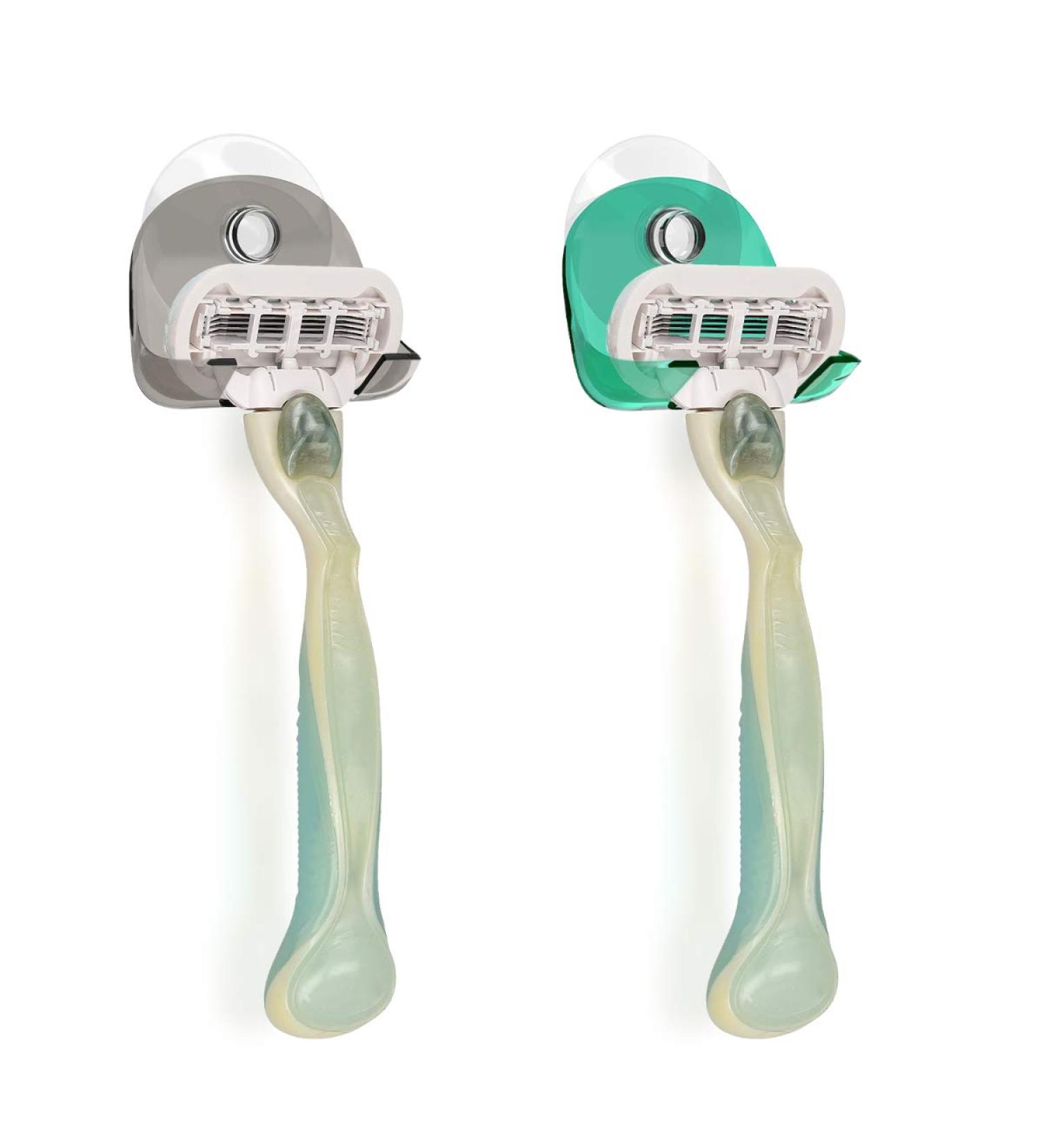 kwmobile 2x Razor Holder with Suction Cup - Self-Adhesive Shaver Wall Mount - Bathroom Organizer for Glass and Tiles - Black/Green/Transparent Black / Green / Transparent - Buy Online on GoSupps.com