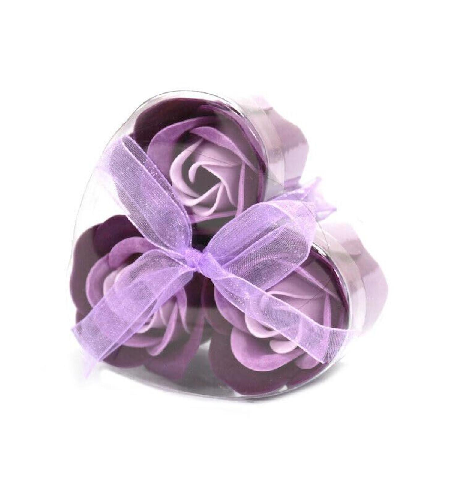 Luxury Purple Soap Roses Set of 3 | Romantic Floral Heart Box for Valentine's Day | Unique Gifts for Her - Buy Online on GoSupps.com