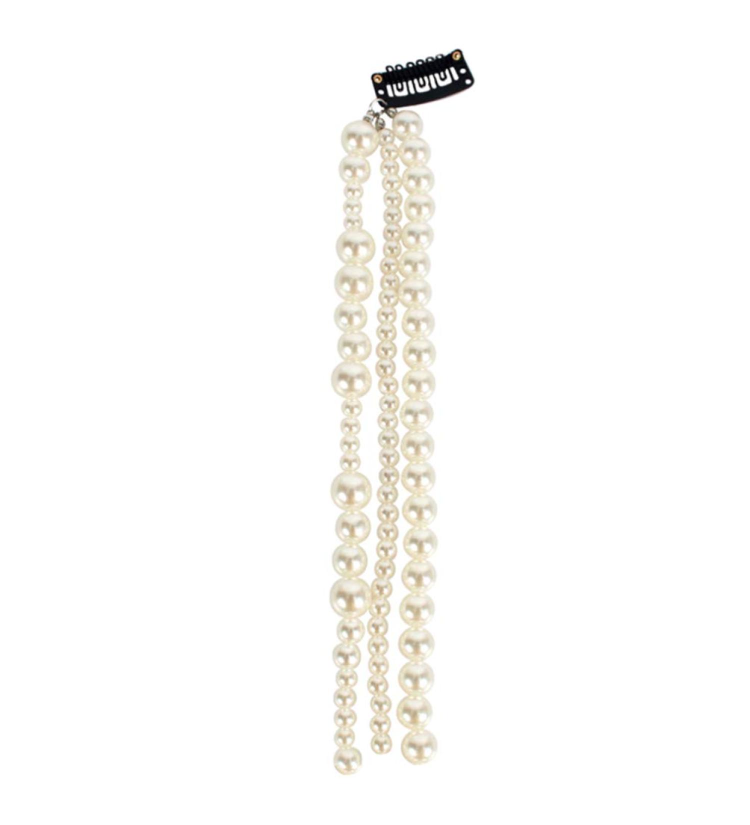 Minkissy Pearl Beads Strand Elegant Hair Chain Hair Extensions Barrettes Ponytail Decor For Women Bride Birthday Wedding Valentines Day Party - Buy Online on GoSupps.com
