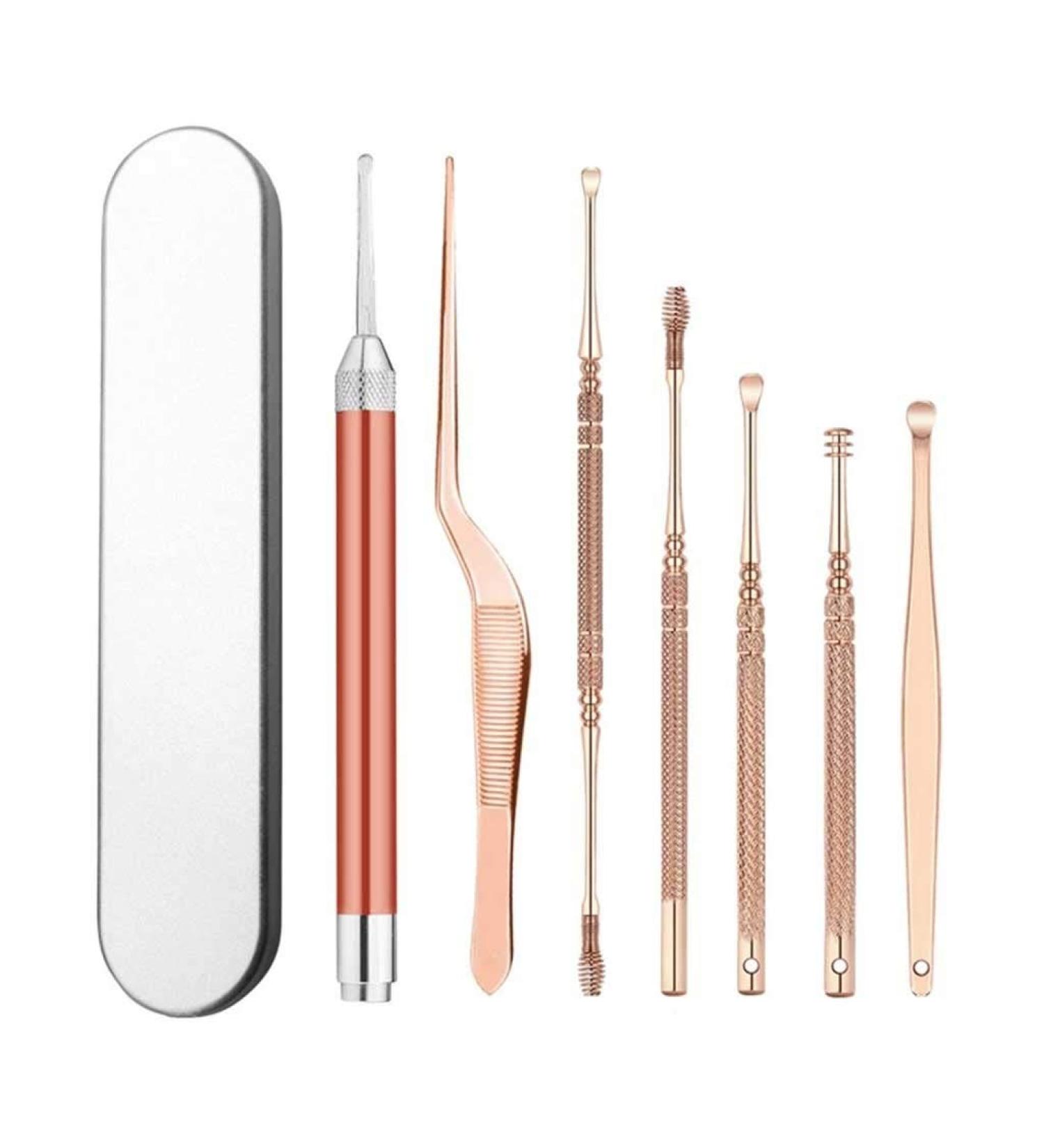 SEASD 7pcs Stainless Steel LED Ear Wax Removal Kit - Ear Cleaner Spoon Set for Gentle Ear Care - Buy Online on GoSupps.com