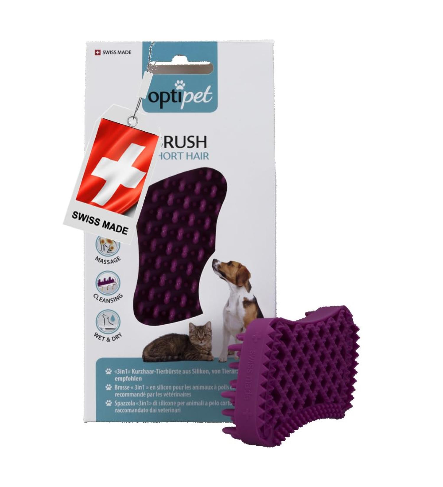 Optipet 3-in-1 Animal Brush for Dogs & Cats | Shorthair | Safe Massage Wet Use | Strengthens Fur & Removes Hair | Washable & Easy Care - Buy Online on GoSupps.com
