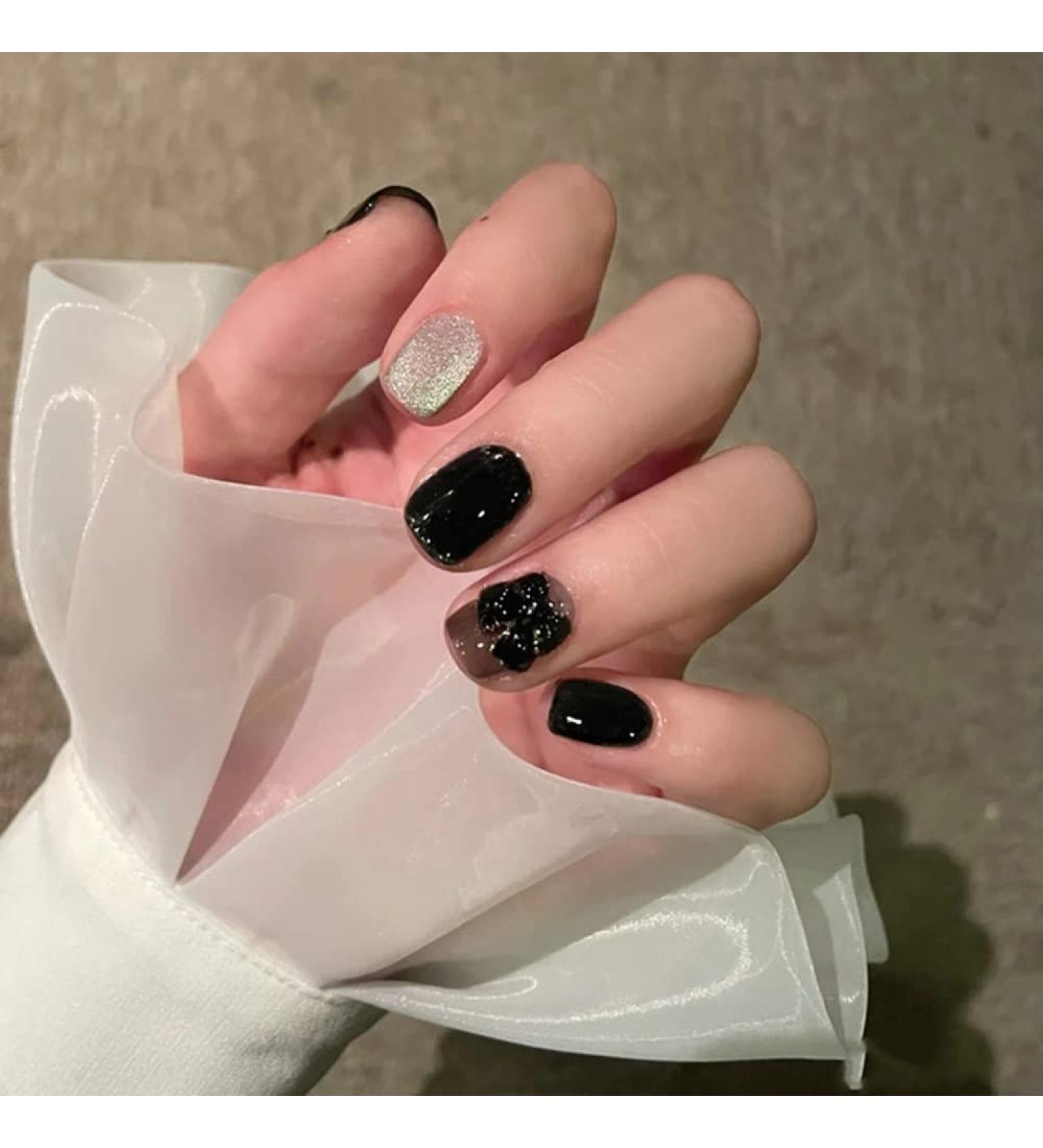 HJKOGH 24pcs y2k Short Fake Nails Press on Rhinestone Design French Artificial Nail Tip with Glue Glitter Stick-on Nails Tips Art (Color : A) - Buy Online on GoSupps.com