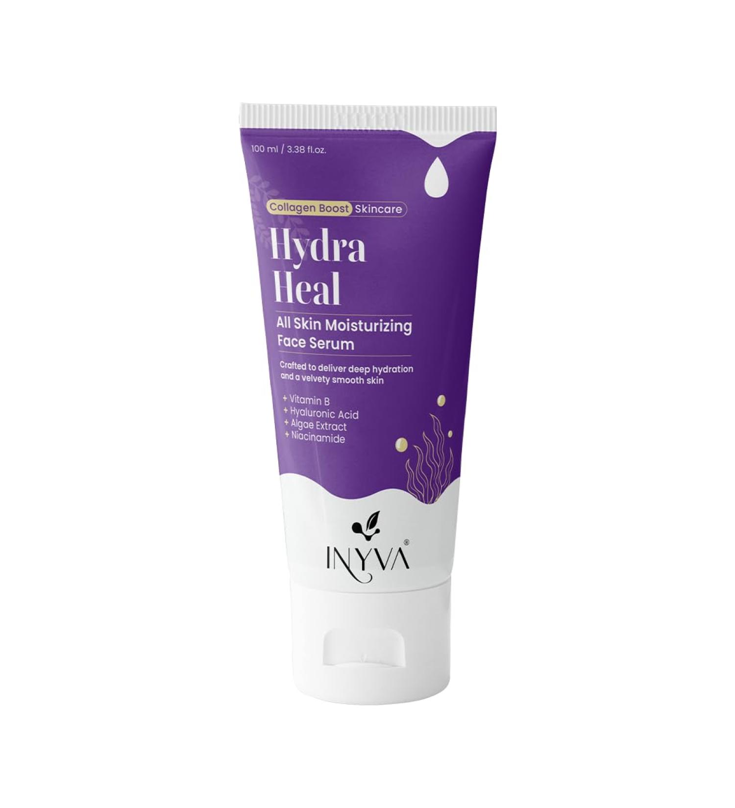 HydraHeal Moisturizing Face Serum - Hydration & Skin Repair with Vitamin B Hyaluronic Acid Algae Extract & Niacinamide - 100ml for All Skin Types - Buy Online on GoSupps.com