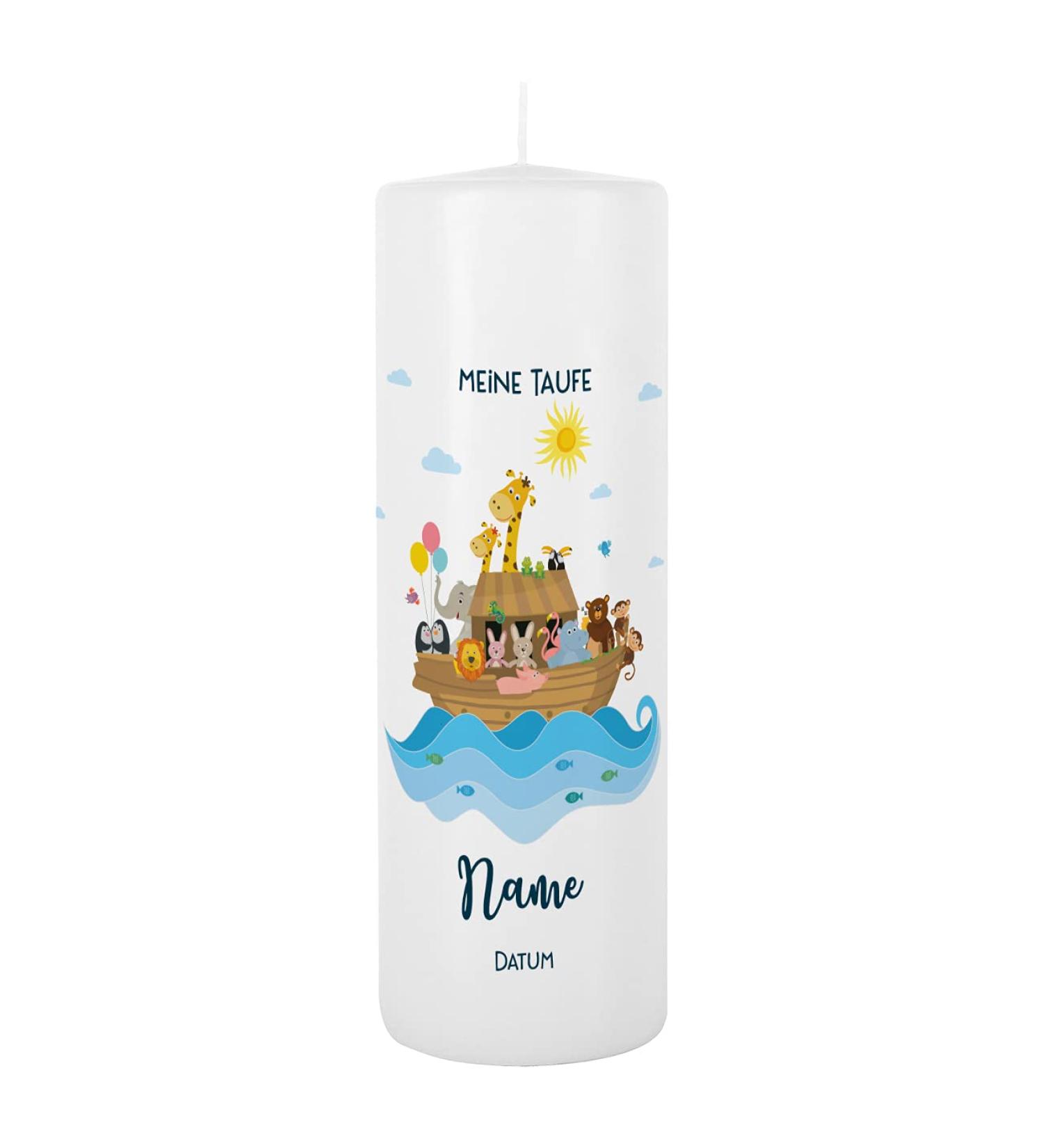 Striefchen Noah's Ark Baptism Candle - Custom Name & Date Imprint Personalized Baptismal Saying - Buy Online on GoSupps.com