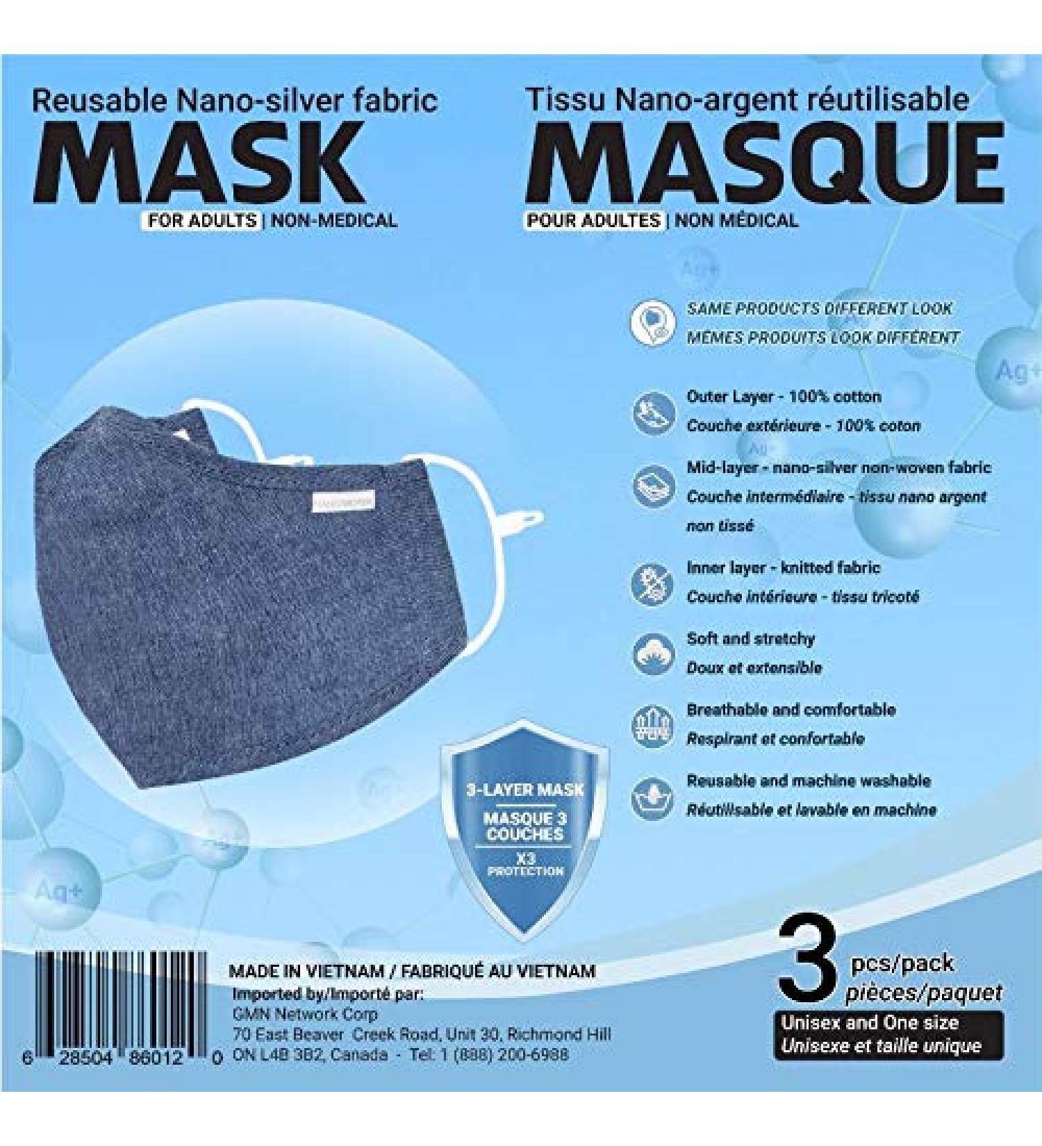 Sequence Reusable Nano-Silver Fabric Mask for Adults - 3 Pack (Blue) - Buy Online on GoSupps.com
