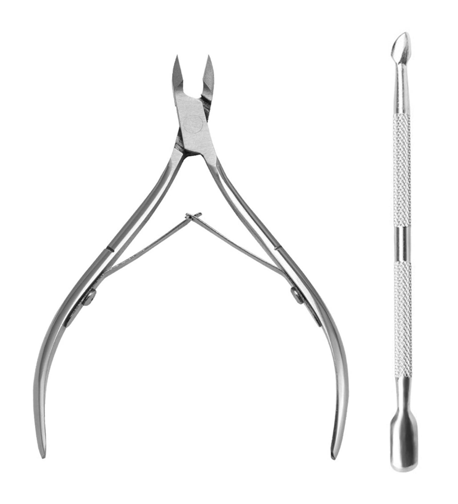 Olakin Set of 2 Stainless Steel Cuticle Nippers and Cutters with Pusher - Ideal for Manicure and Pedicure - Buy Online on GoSupps.com