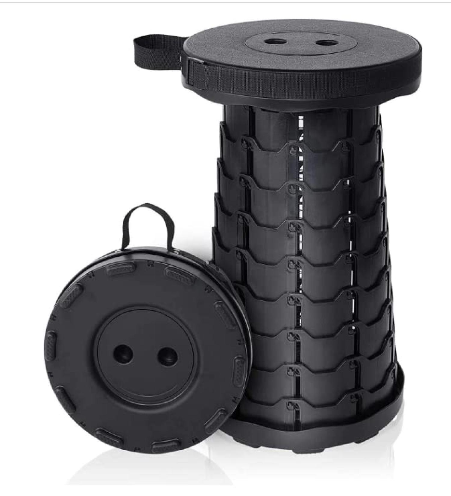 Telescoping Camping Stool | Collapsible & Adjustable | Portable Foldable Stool for Camping, Gym, Hiking | Max Load 400 LBs | Black - Buy Online on GoSupps.com