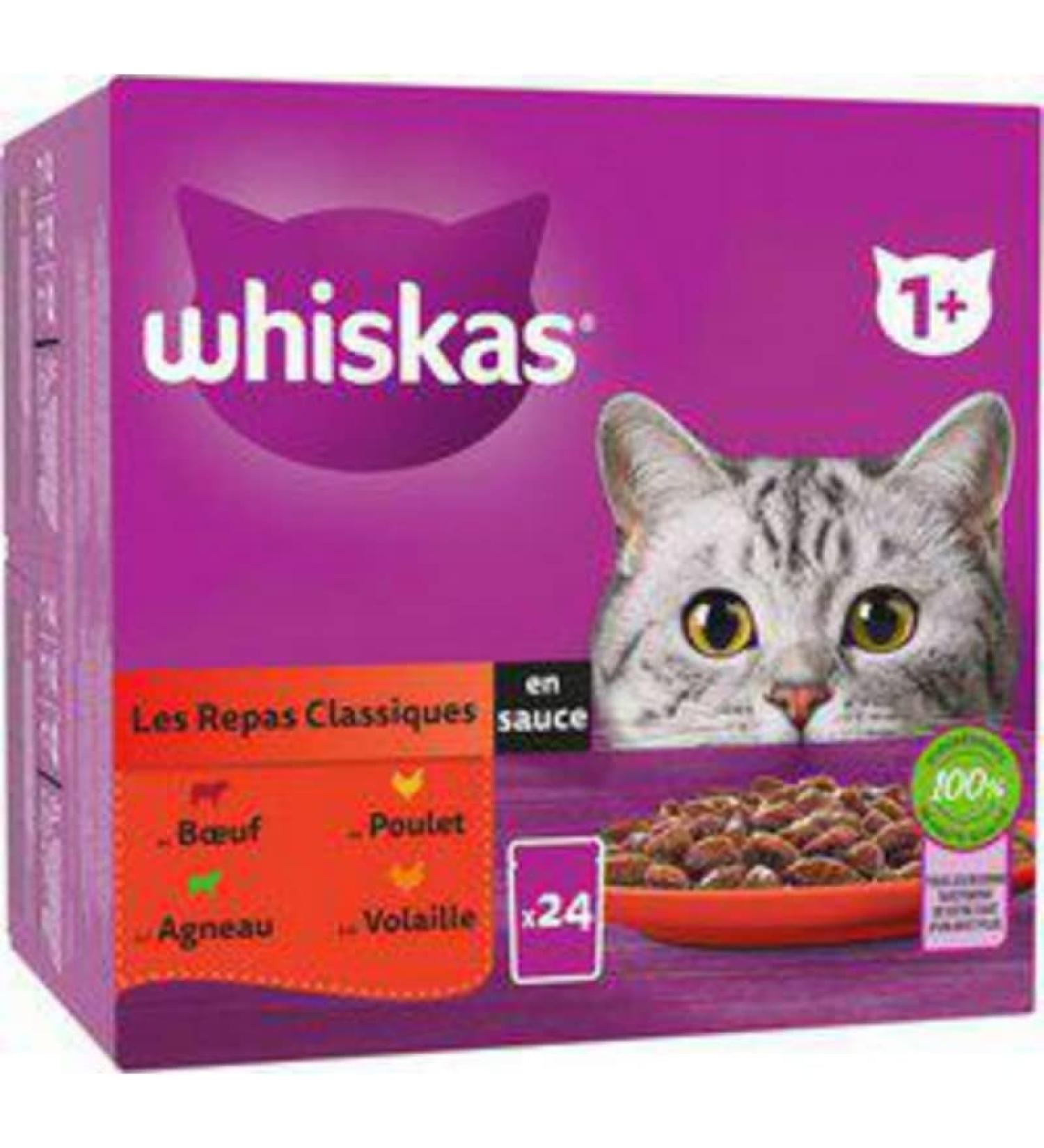 WHISKAS Fresh Pouches with Classic Meals in Sauce 4 Varieties for Adult Cats 24 x 85 g