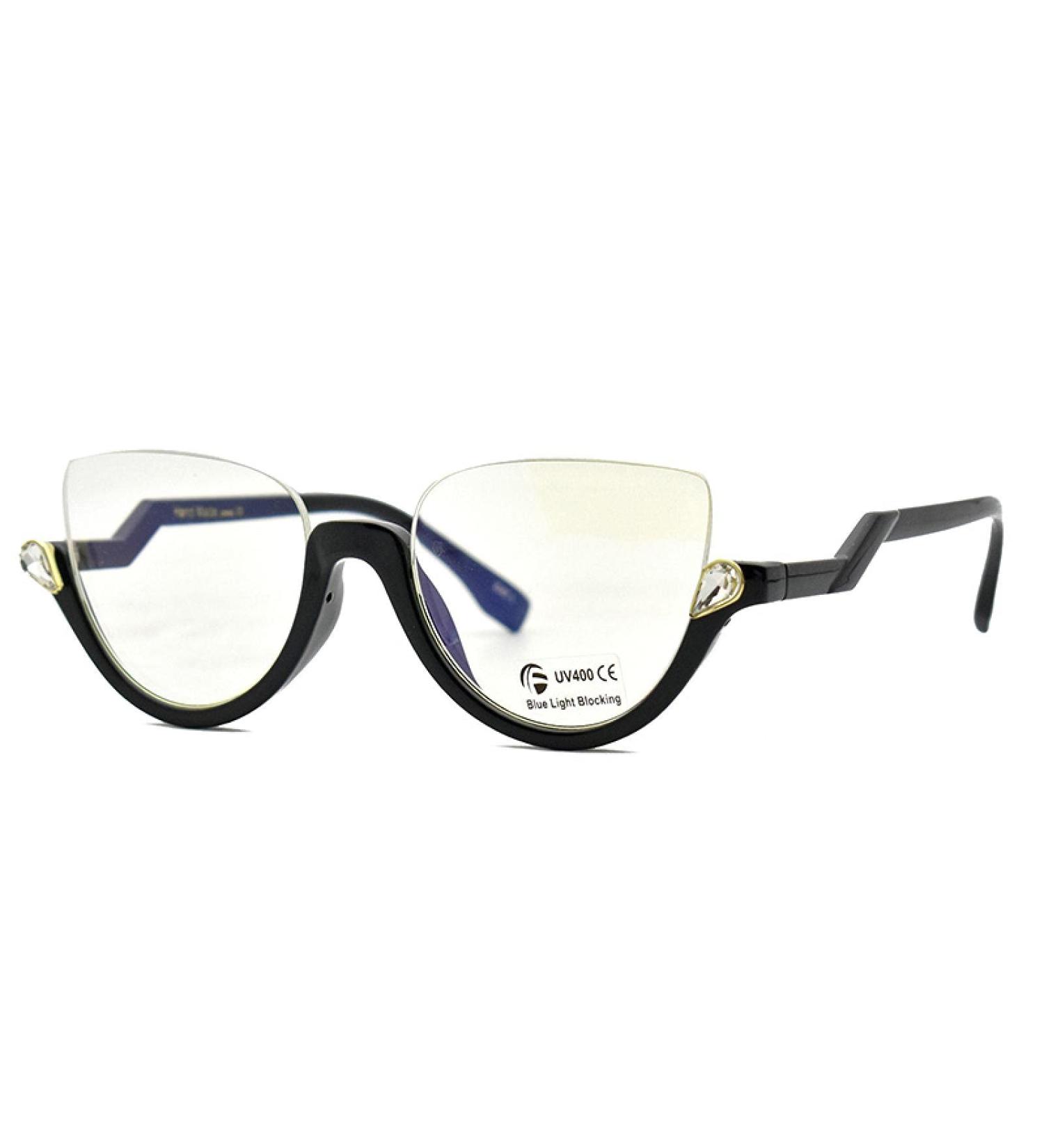 KDOQ Semi Rimless Blue Light Blocking Glasses for Women - Rhinestone Anti Eyestrain UV Protection Computer Glasses - Stylish & Comfortable Black Frames - Buy Online on GoSupps.com