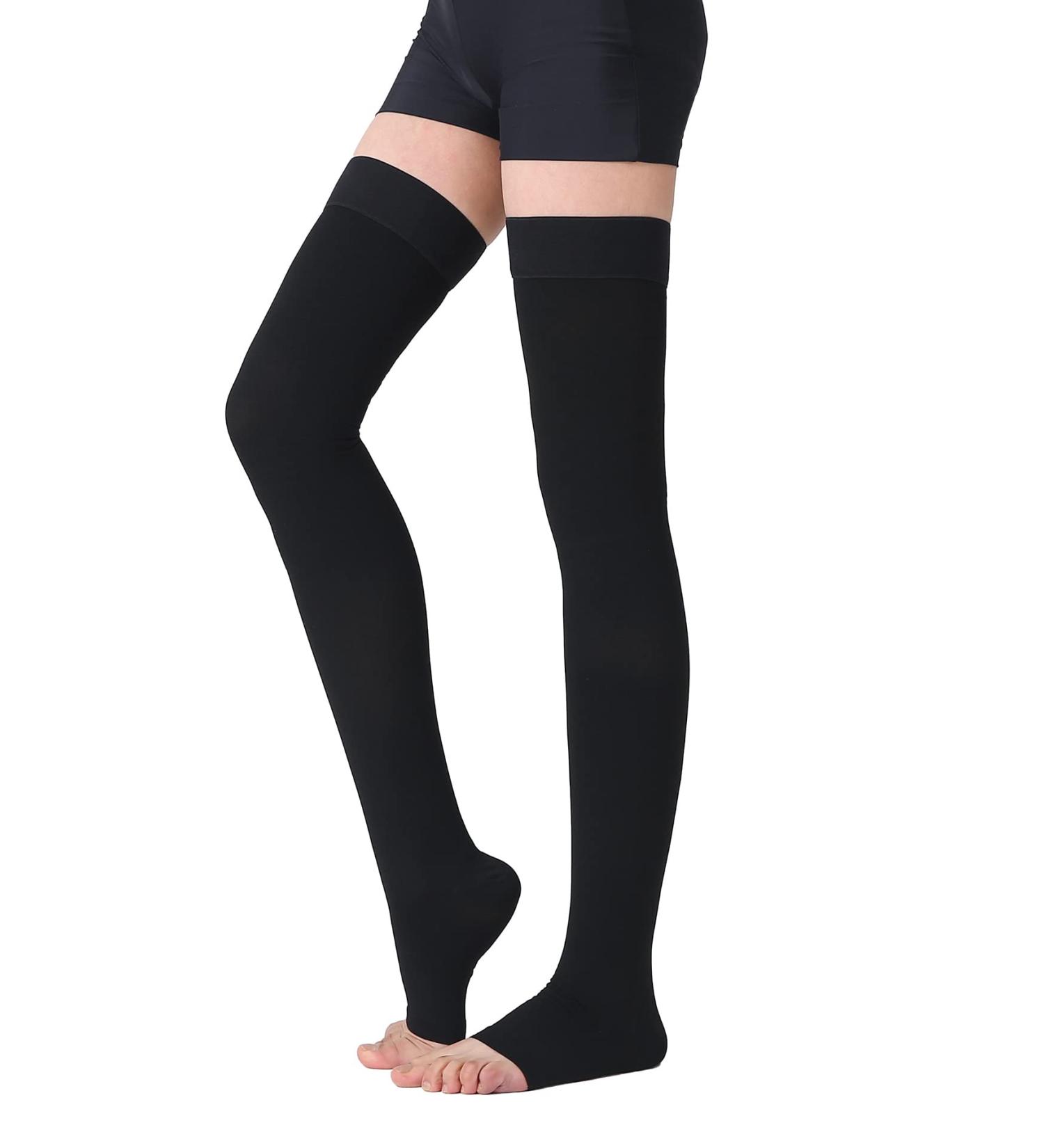 TOFLY Thigh High Compression Stockings - Open Toe - Opaque - Firm Support 15-20mmHg - Silicone Band - Varicose Veins - Edema - DVT - Black XL - Buy Online on GoSupps.com