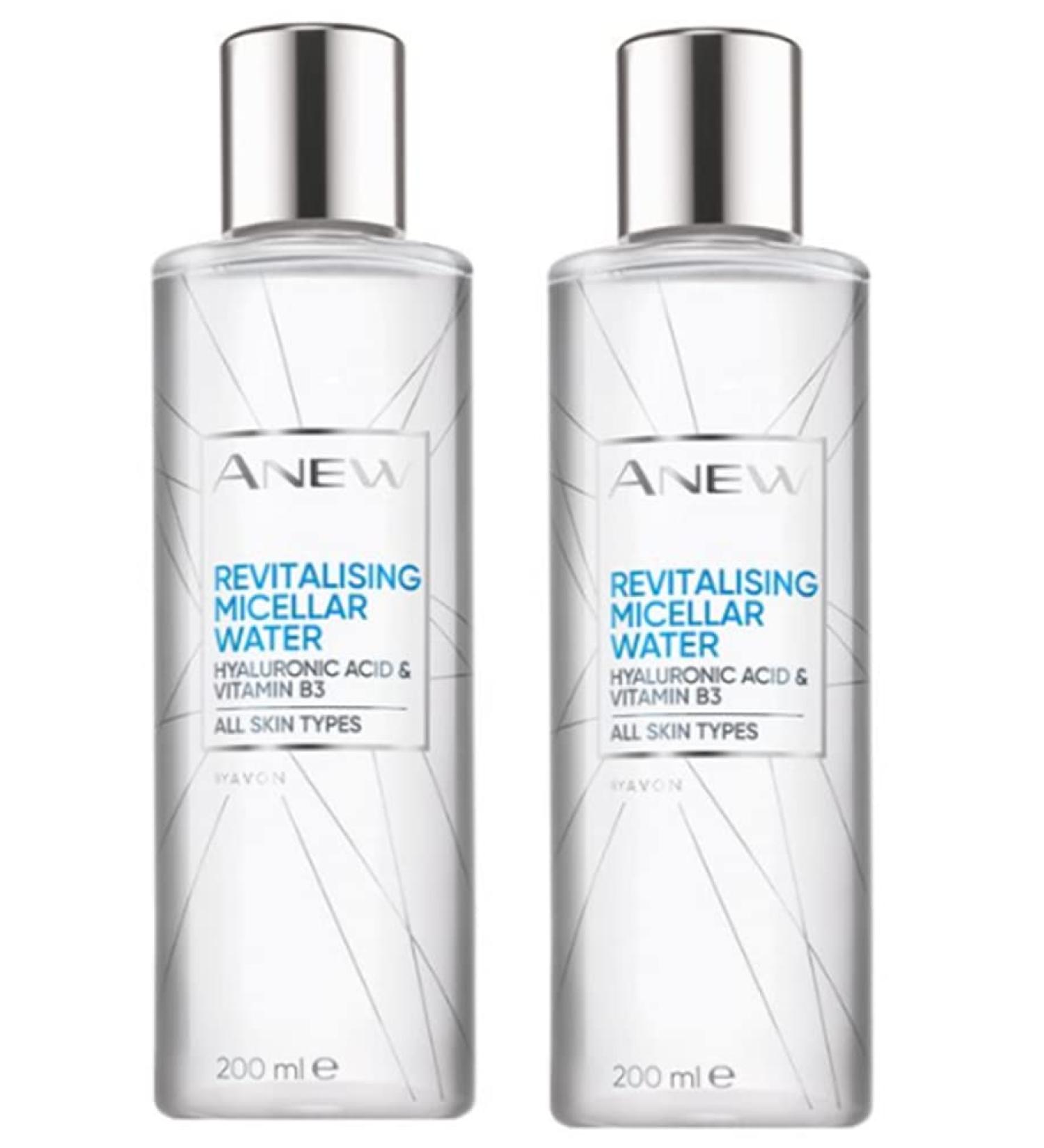 2 x Avon Anew Revitalising Micellar Water Hyaluronic Acid & Vitamin B3-200ml Each (400ml x 2 Bottles)