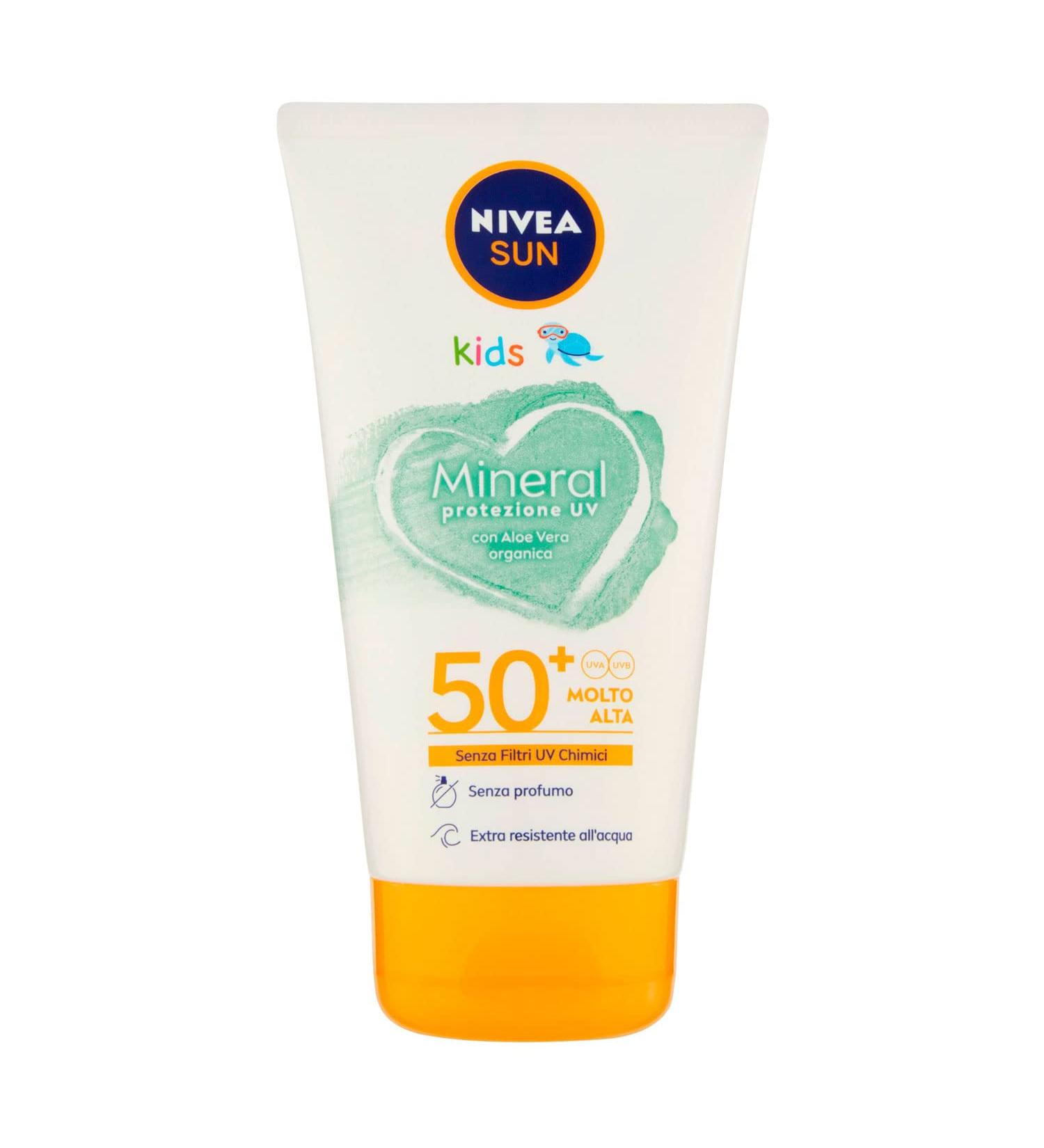  Nivea NIVEA KIDS Mineral Sunscreen SPF 50+ in a 150ml tube children's cream with 100% mineral filters and organic Aloe Vera sun lotion with effective protection against UV rays - Buy Online on GoSupps.com