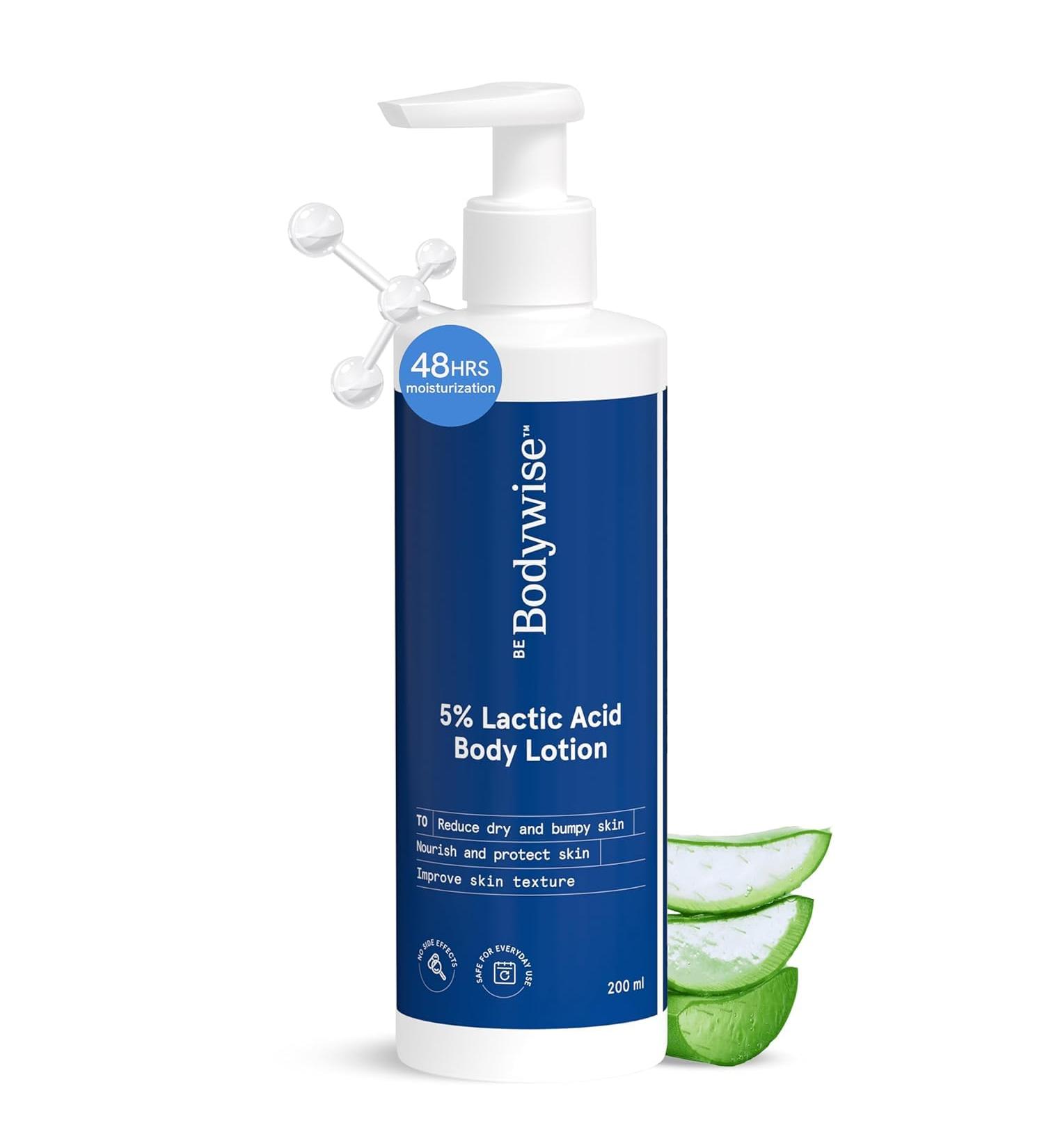 Be Bodywise 5% AHA Body Lotion - 48Hr Moisture Improves Texture with Lactic Acid & Aloe Vera | 200ml - Shop Internationally - Buy Online on GoSupps.com