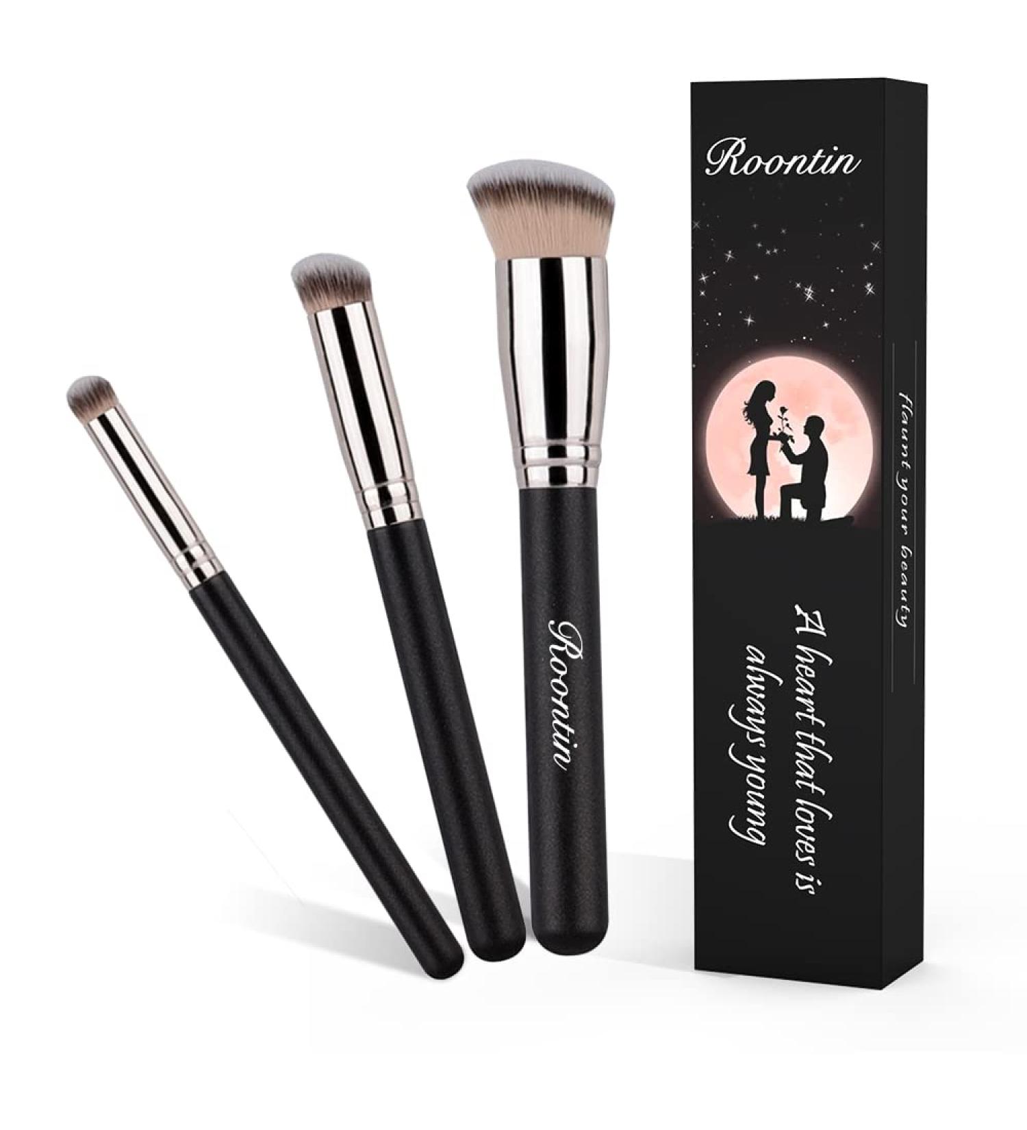 Premium Makeup Brushes Set - Foundation Concealer & Blusher - 3 Synthetic Brush Set with Pink Handles for Liquid Cream & Powder Products - International Shipping Available - Buy Online on GoSupps.com