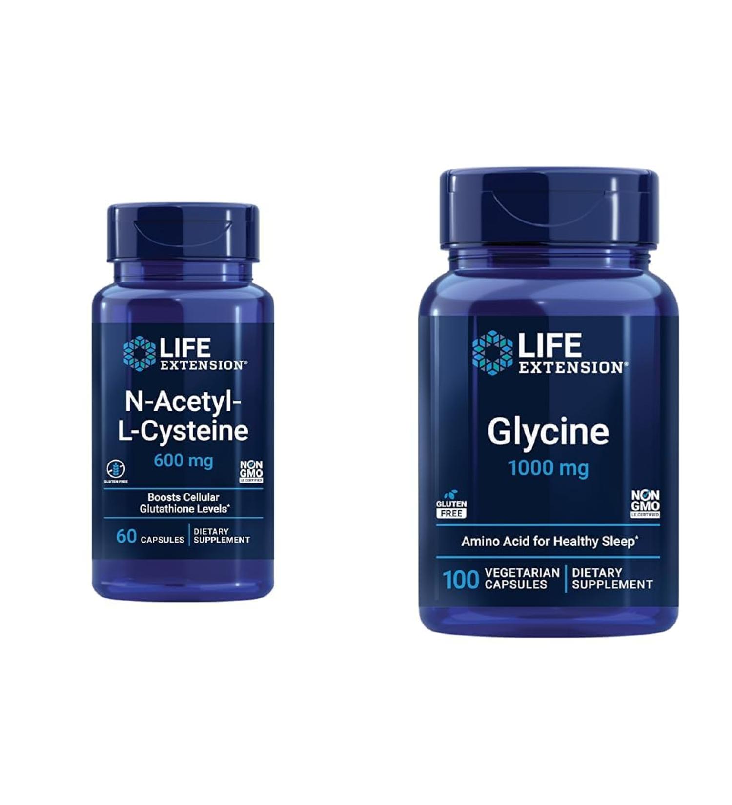 Life Extension N-Acetyl-L-Cysteine (NAC) & Glycine 1000 mg, Promotes Relaxation, Healthy Sleep, Amino Acid, Gluten-Free, Non-GMO, Vegetarian, 100 Capsules - Buy Online on GoSupps.com