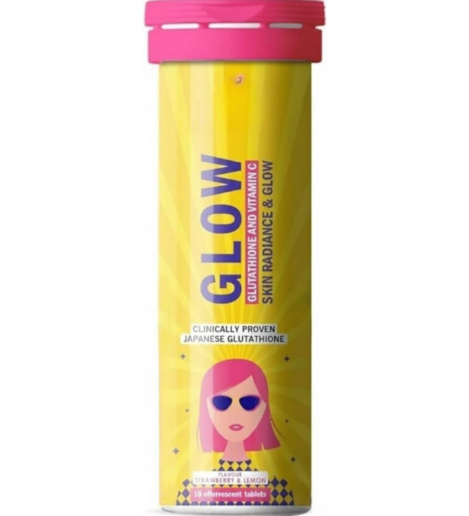 Glow Glutathione & VIT. C Skin & Radiance Strawberry-Lemon Flavour 10 effervescent Tablets - Buy Online on GoSupps.com