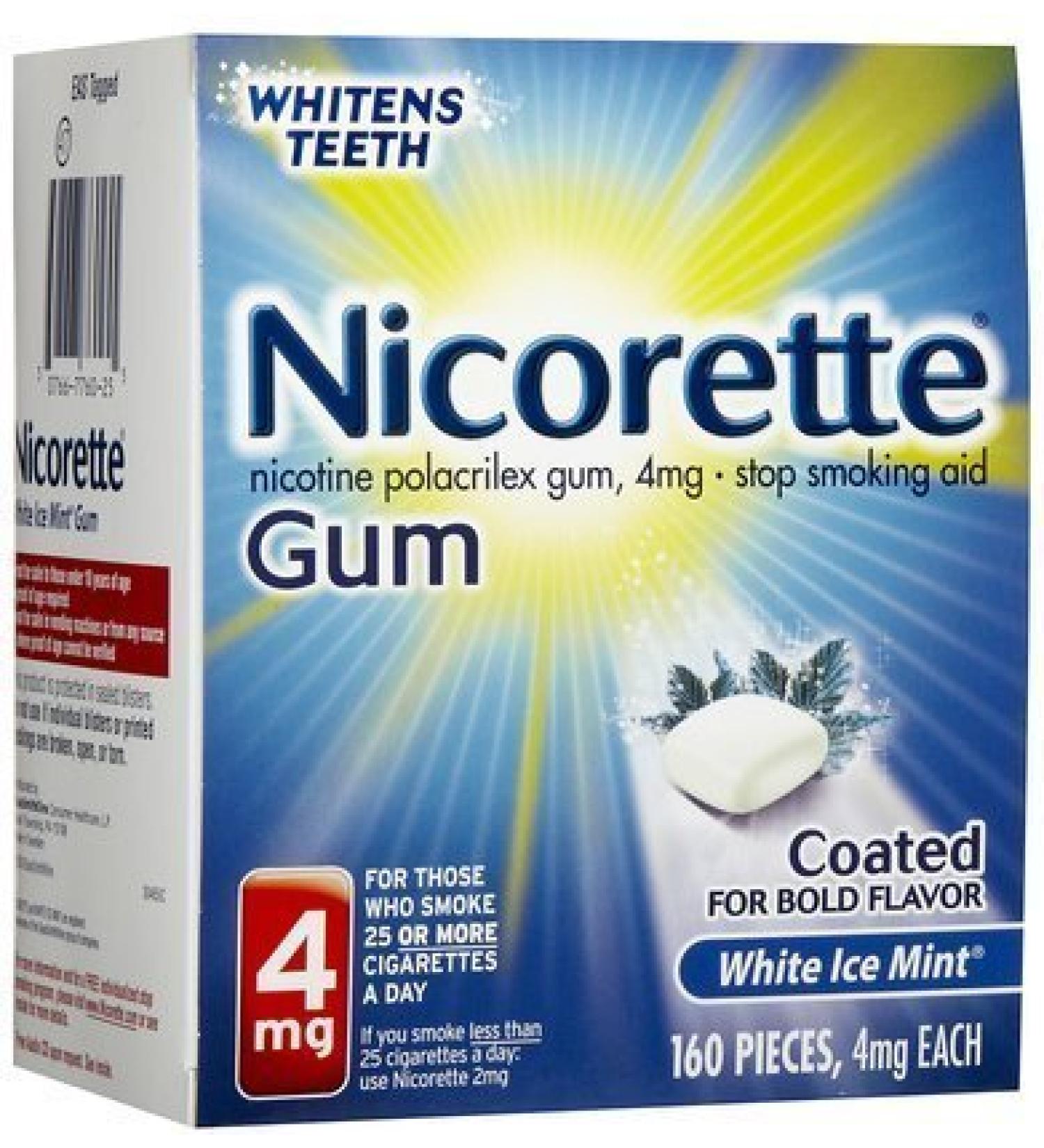 Nicorette OTC Stop Smoking Nicotine Gum 4mg-White Ice Mint-160 ct. (Quantity of 1)
