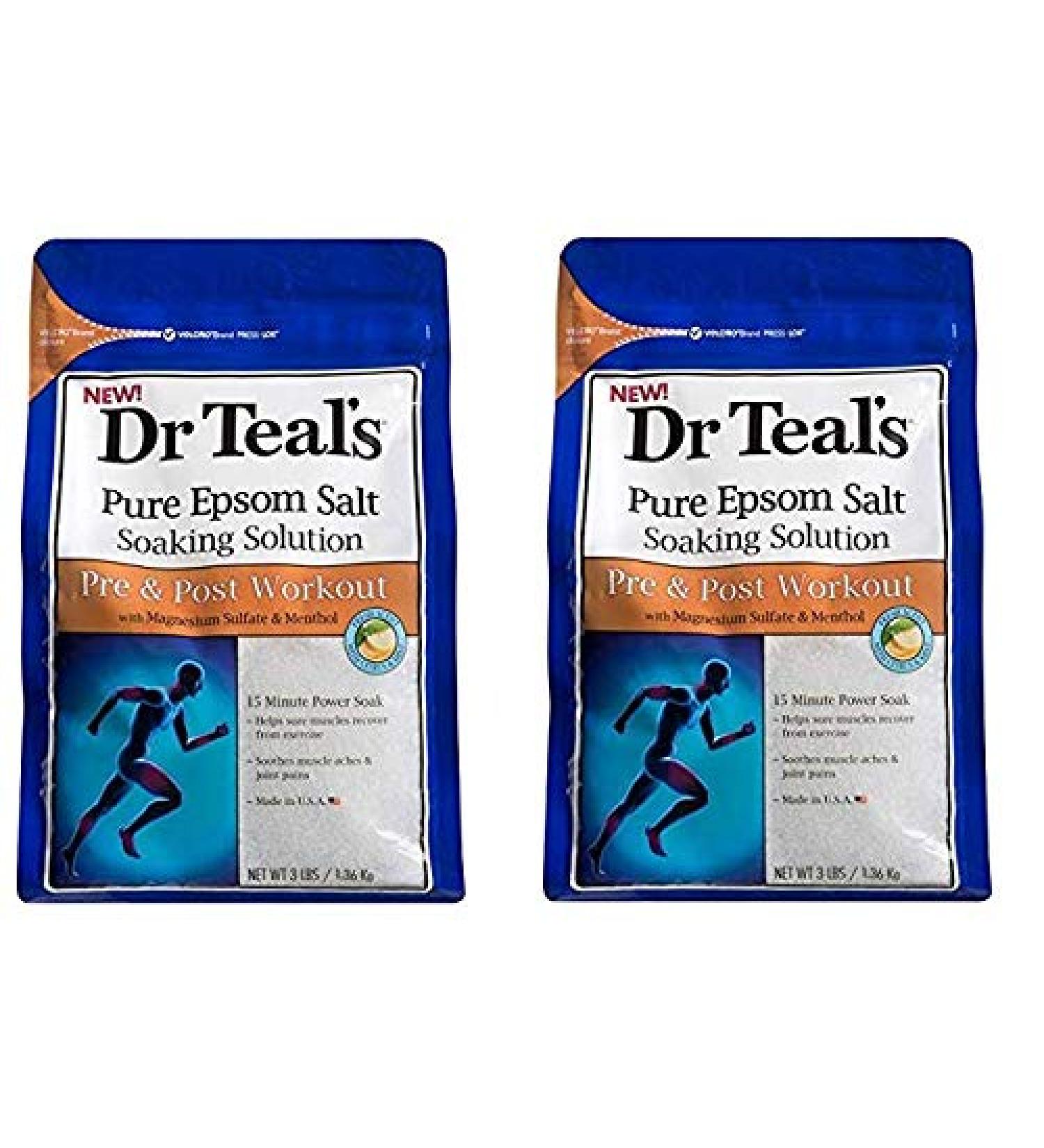 Dr Teal's Epsom Salt Soaking Solution, Pre & Post Workout, 3lbs Pack of 2