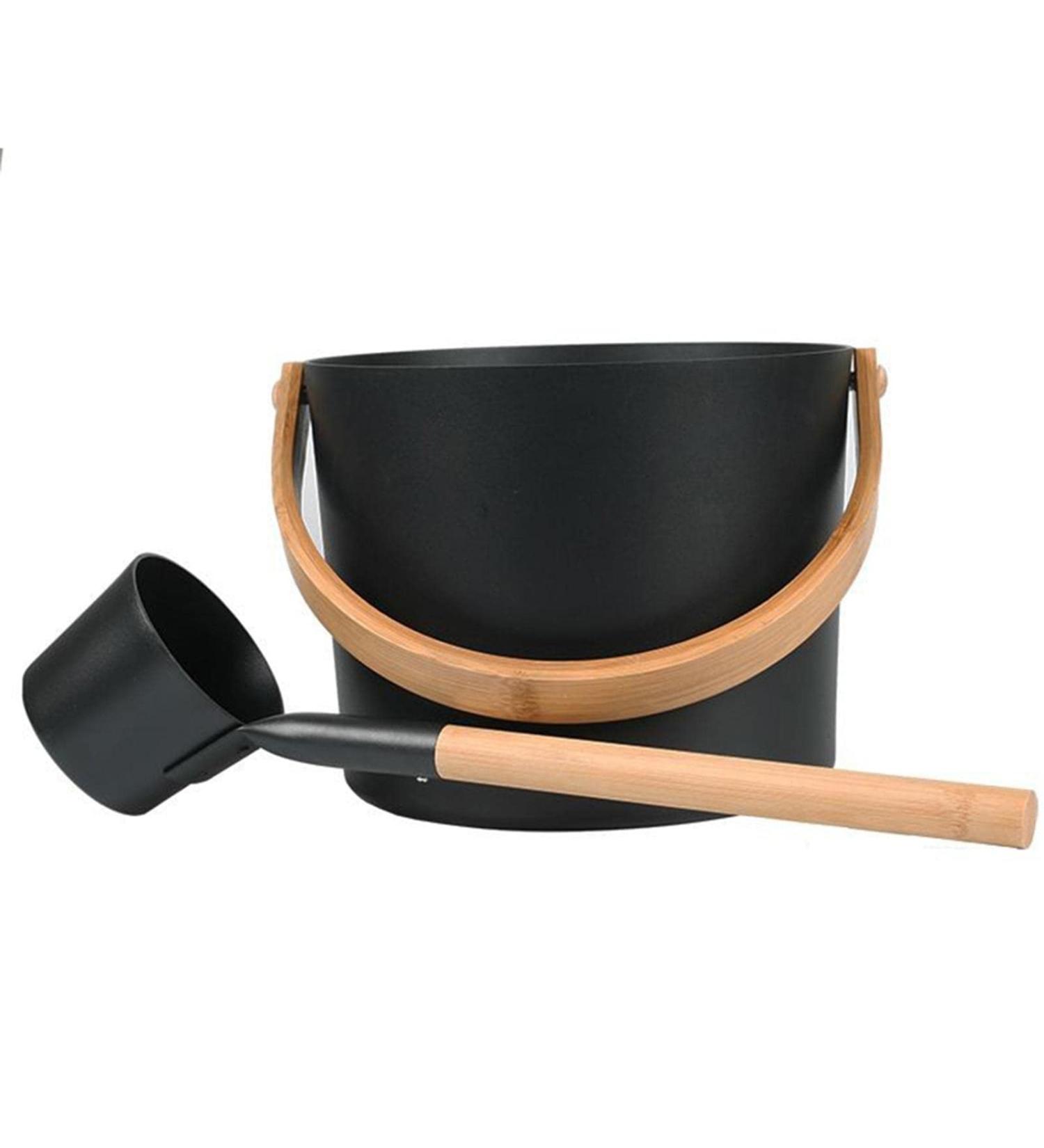 Aluminum Sauna Barrel 7L Sauna Metal Bucket L Large Capacity Aluminum Bucket Sauna Bucket Matching Ladle Sauna Barrel with Long Handle Spoon Set Uxurious Finnish Sauna for Sauna and Black - Buy Online on GoSupps.com