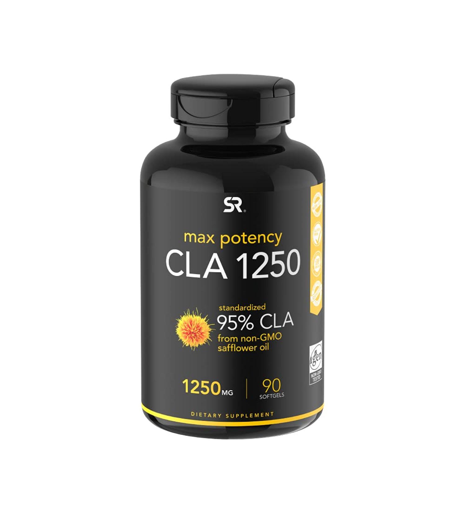 Sports Research CLA 1250mg - Non-GMO, Soy & Gluten Free, 95% Conjugated Linoleic Acid | 90 Softgels for Men and Women - Buy Online on GoSupps.com