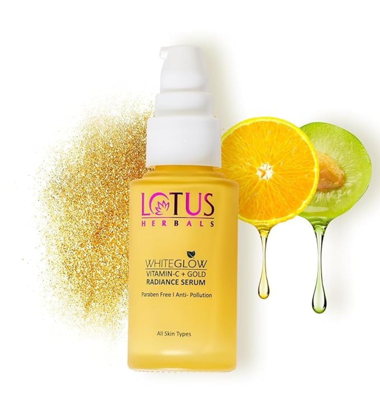 Lotu's Her-bals White-Glow Vitamin C and Gold Radiance Face Serum | Reduces Dark Spots | Enriched with Vitamin C & Gold | | 100x More Vitamin C | Smoothens Skin | Boosts Radiance | Paraben-Free | 30ml - Buy Online on GoSupps.com