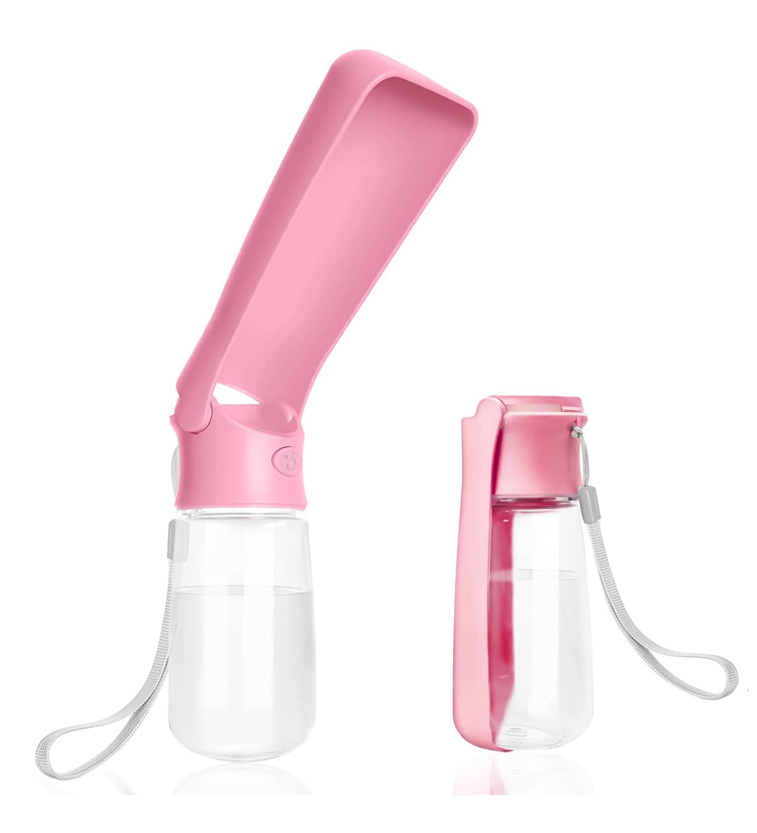 Nepfaivy Dog Water Bottle - 550ml Leak-Proof Drinking Bottle with Foldable Feeder for Hiking & Travel - Ideal for Small to Large Dogs - Pink - Buy Online on GoSupps.com