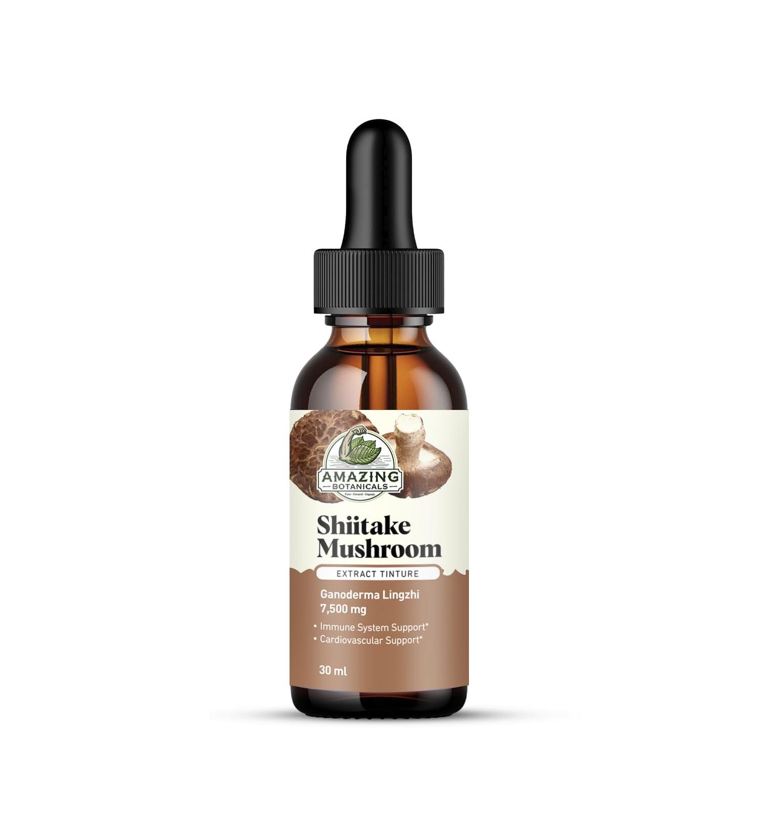 Amazing Botanicals Shiitake Mushroom Extract Tincture - 7 500mg Immune Support Supplement Containing 30% Polysaccharide in Each - Mushroom Complex with Powerful Antioxidant for Overall Wellbeing - Buy Online on GoSupps.com