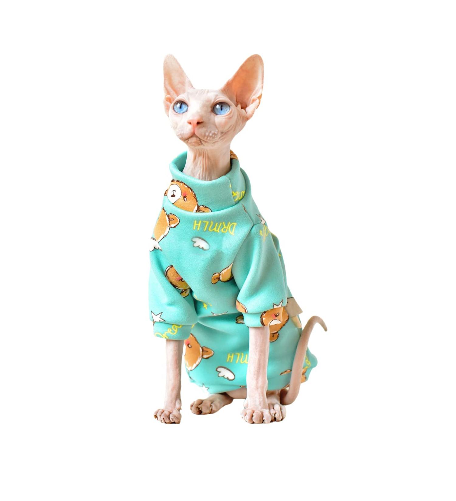 TENGTUD Hairless Cat Clothes Sphynx/Devon Cat Super Soft and Thick Furry Shirt-L_green - Buy Online on GoSupps.com