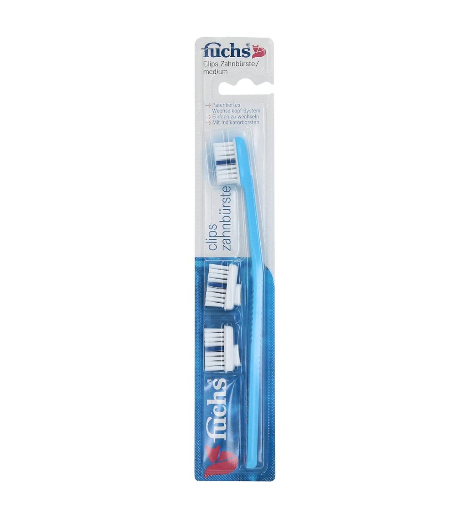 Interbros GmbH Fuchs Clips replaceable head toothbrush medium including 2 replaceable heads