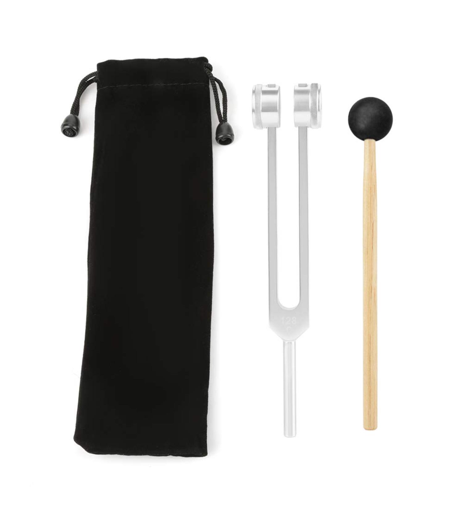 128HZ Tuning Fork with Fixed Weights & Chakra Hammer for Sound Massage | Aluminium Alloy Diagnostic Ear Sensorial Tuning Fork - Silver - Buy Online on GoSupps.com