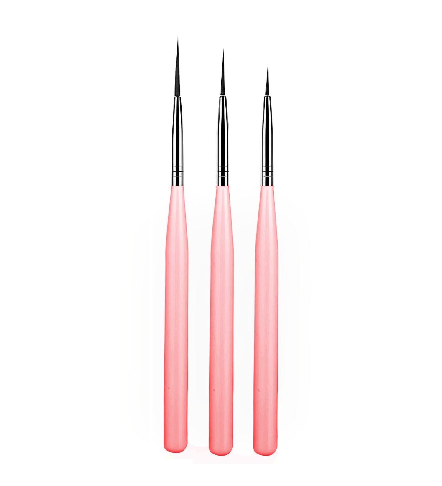 3Pcs Nail Art Liner Brushes - Fine Design UV Gel Polish Painting Striper Brushes - Pink - Buy Online on GoSupps.com