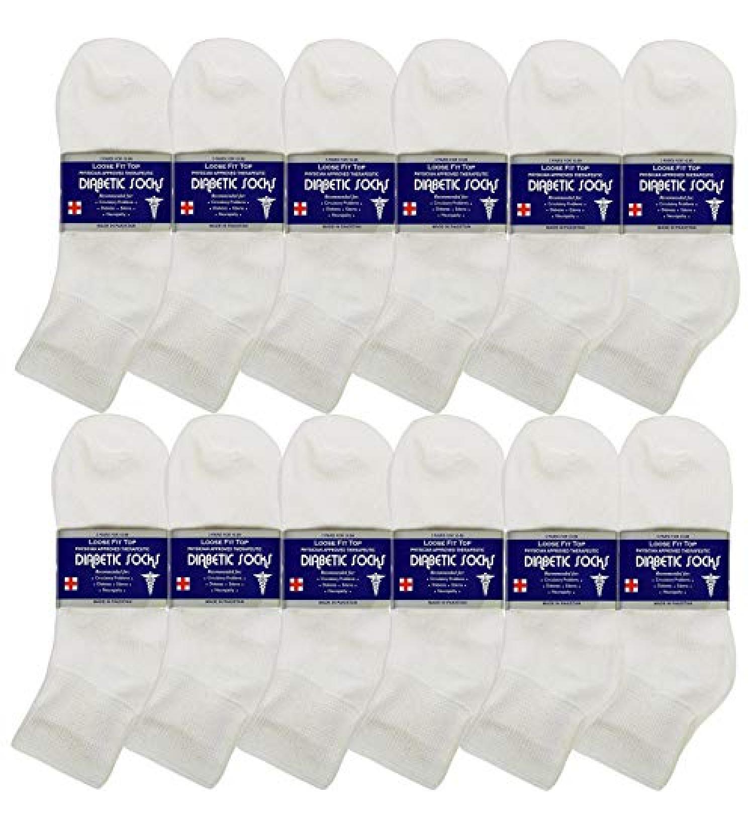 Physicians Approved Diabetic Socks - 12 Pairs Men's Crew Ankle Cotton Socks - Buy Online on GoSupps.com