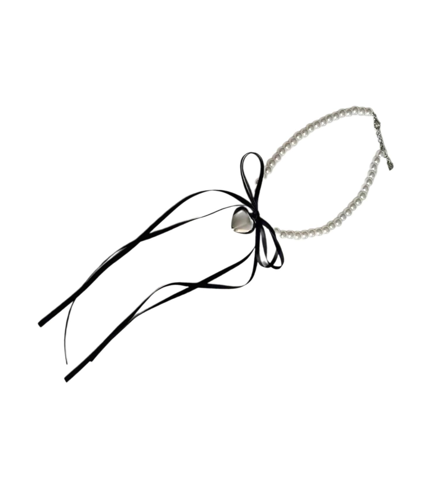 OralGos Heart Shaped Pearl Necklace for Women - Elegant Wedding Party Bow Choker & Imitation Pearl Clavicle Chain in White - Buy Online on GoSupps.com