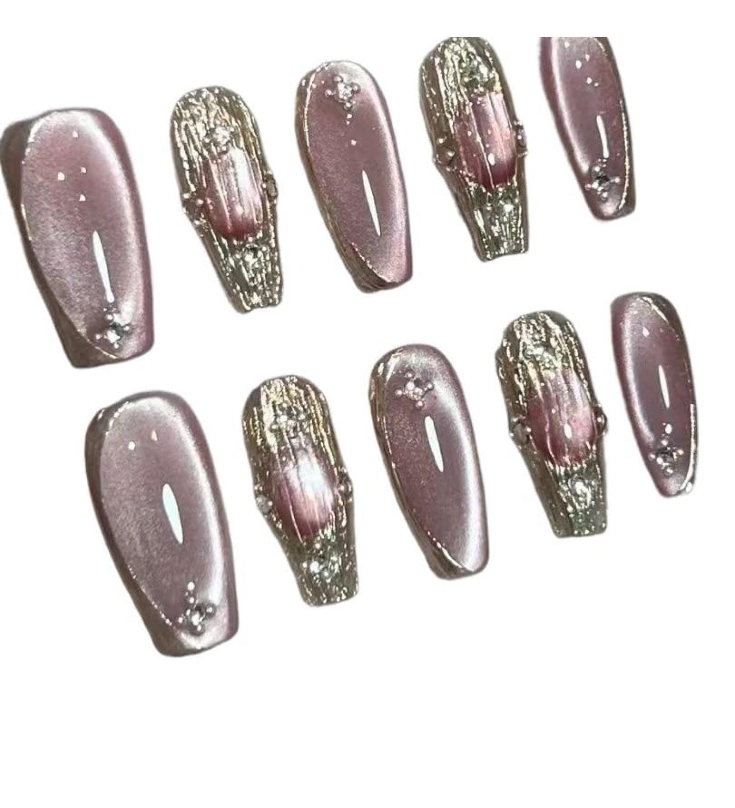 Temperament manicure handmade pink gemstone wearing manicure Joker detachable whitening nails.(S)