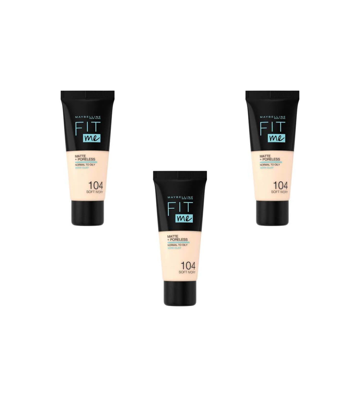 Maybelline New York Fit Me Matte & Poreless Fluid Foundation - 104 Rose Ivory Pack of 3 (3 x 30 ml) - Buy Online on GoSupps.com