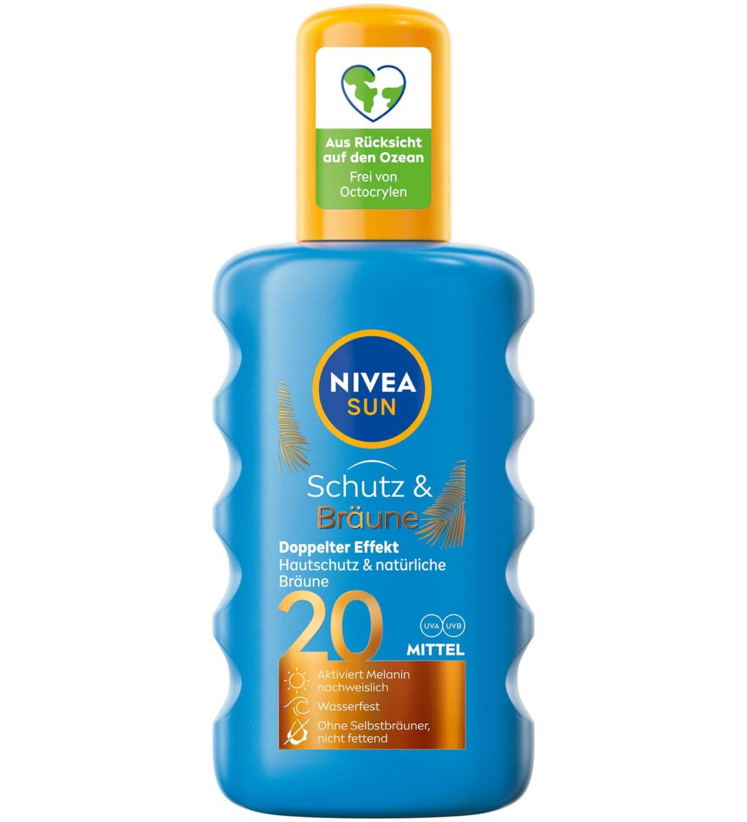 NIVEA Sun Schutz & Br unen Sonnenpray LSF 20 - 200 ml | Sunscreen with Pro-Melanin | UVA/UVB Protection for Even Tan - Buy Online on GoSupps.com