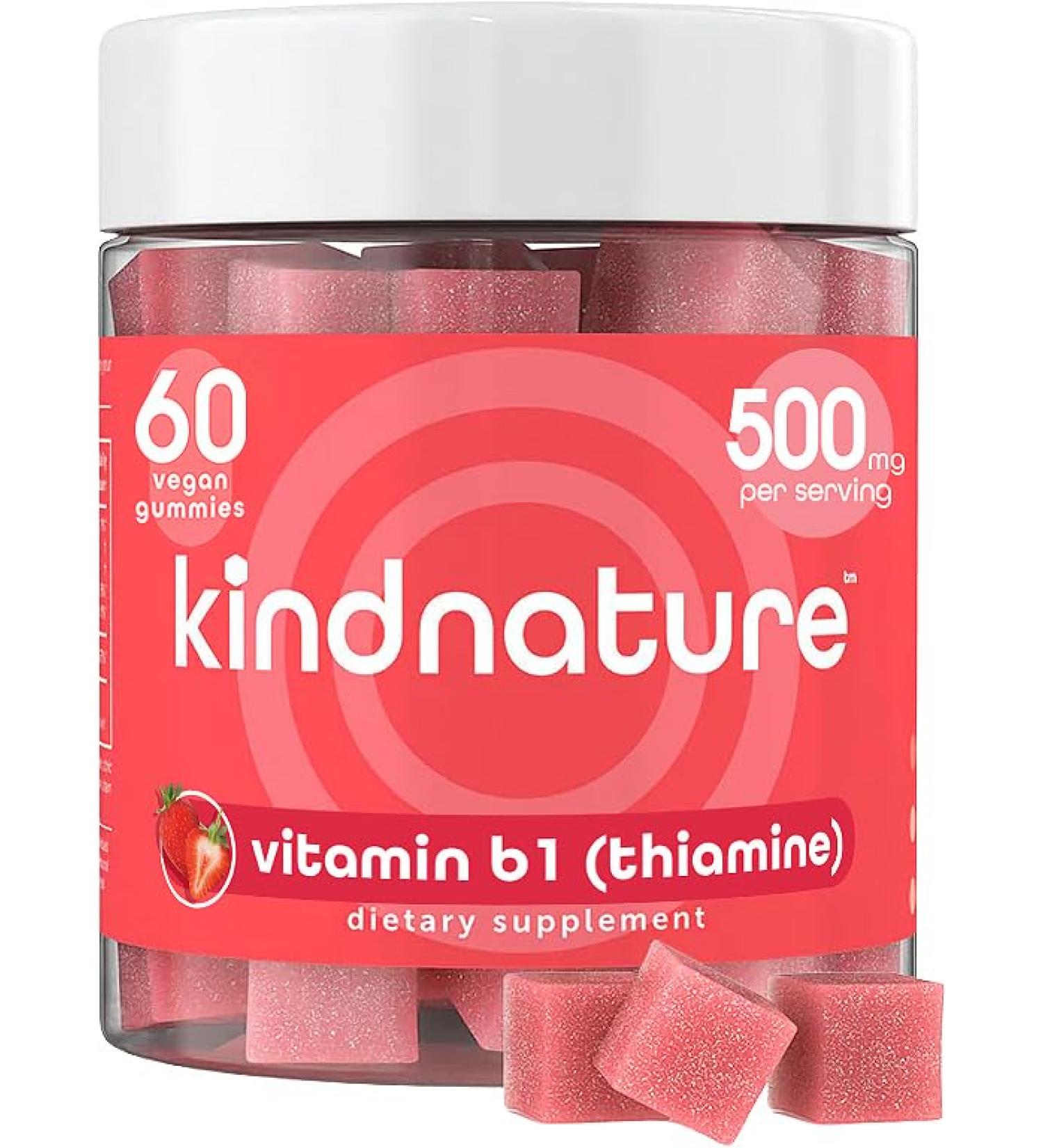 kindnature Vitamin B1 Gummies 500mg High Potency Thiamine Supplement for Energy Focus & Nervous System Vegan Non-GMO Chewable B1 Vitamins for Adults & Kids Natural Strawberry Flavor 60 Ct - Buy Online on GoSupps.com