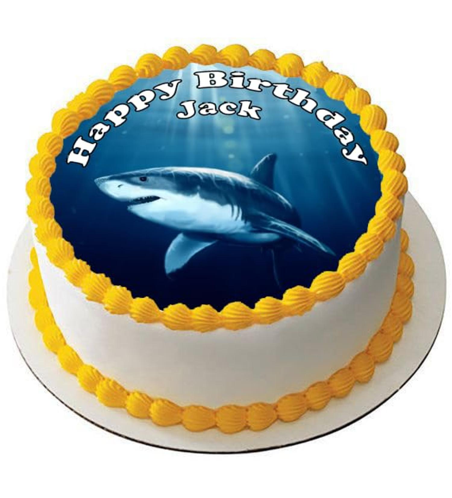 GREAT WHITE SHARK 7.5" PREMIUM Edible RICE PAPER Cake Topper TEXT D1