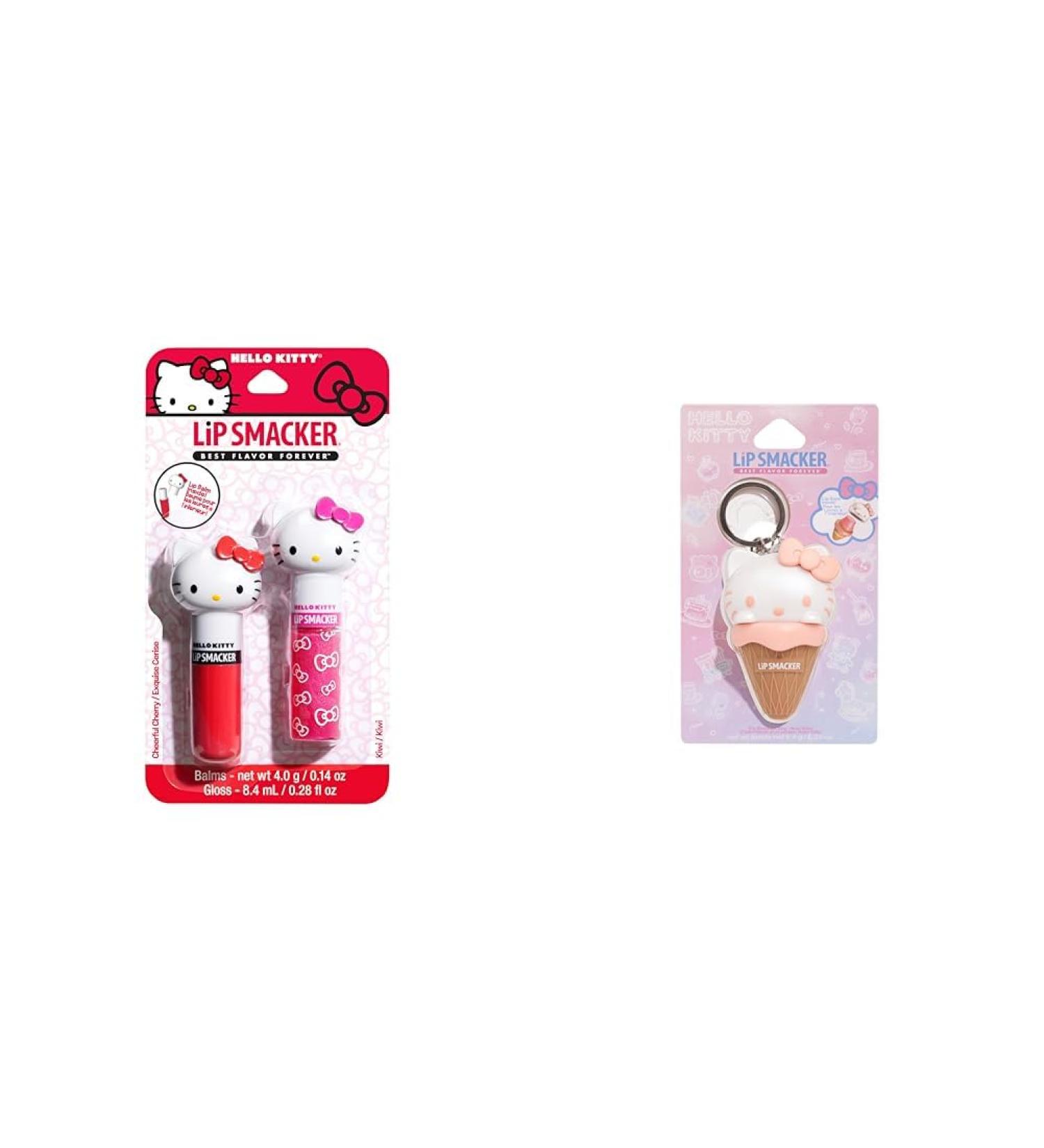 Lip Smacker Hello Kitty Lip Balm Duo - Cheerful Cherry & Kiwi Flavored with Ice Cream Cone Keychain - Buy Online on GoSupps.com