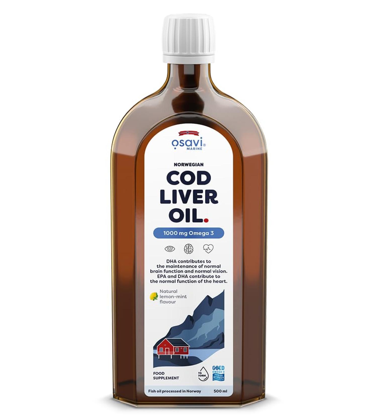 Norwegian Cod Liver Oil 1000mg Omega 3 (Lemon-Mint) - 500 ml.