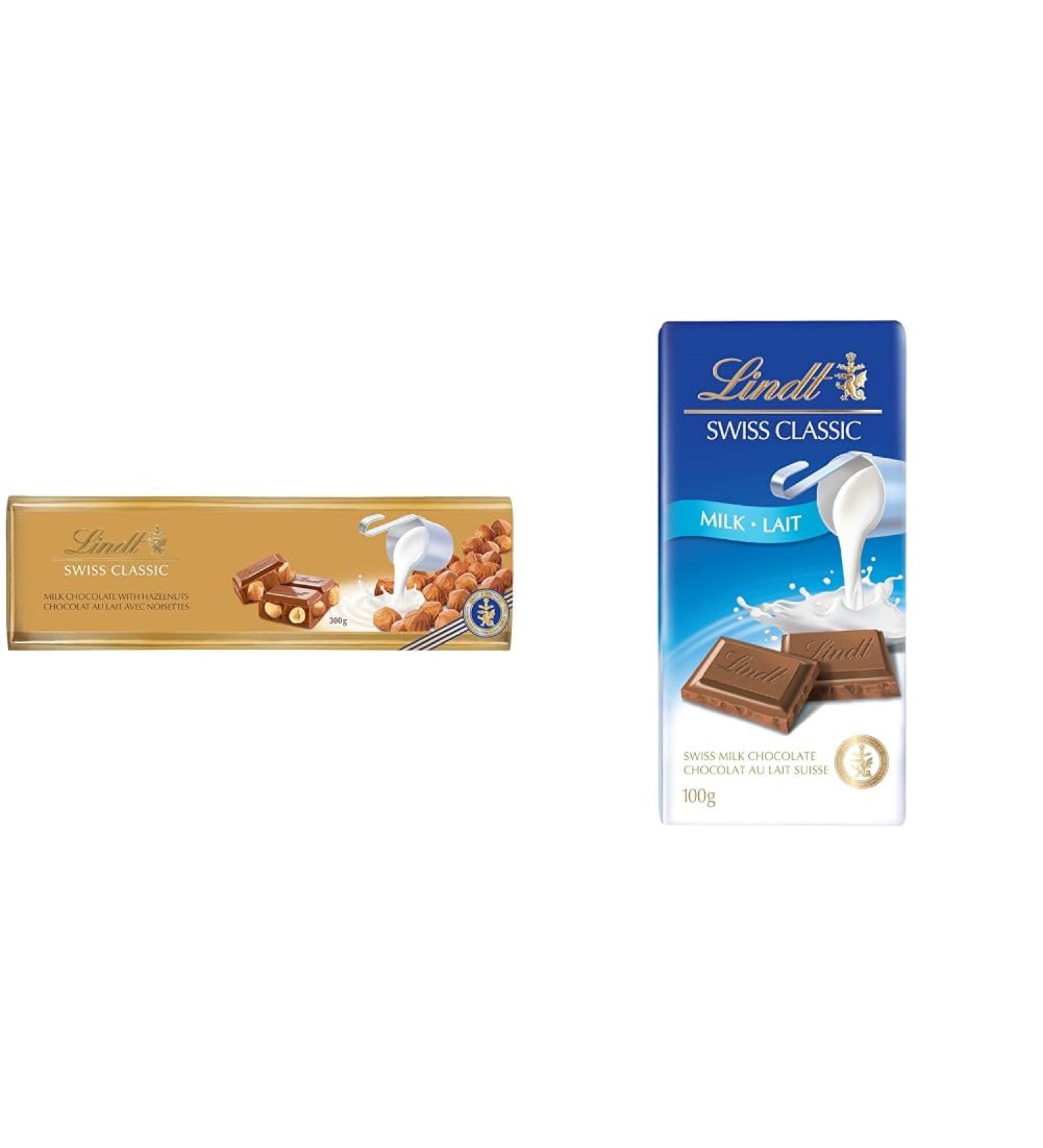 Lindt Swiss Classic Milk Chocolate With Whole Roasted Hazelnuts - 300g & Swiss Classic Milk Chocolate Chocolate Bar 100 Grams (Pack of 1) - Buy Online on GoSupps.com