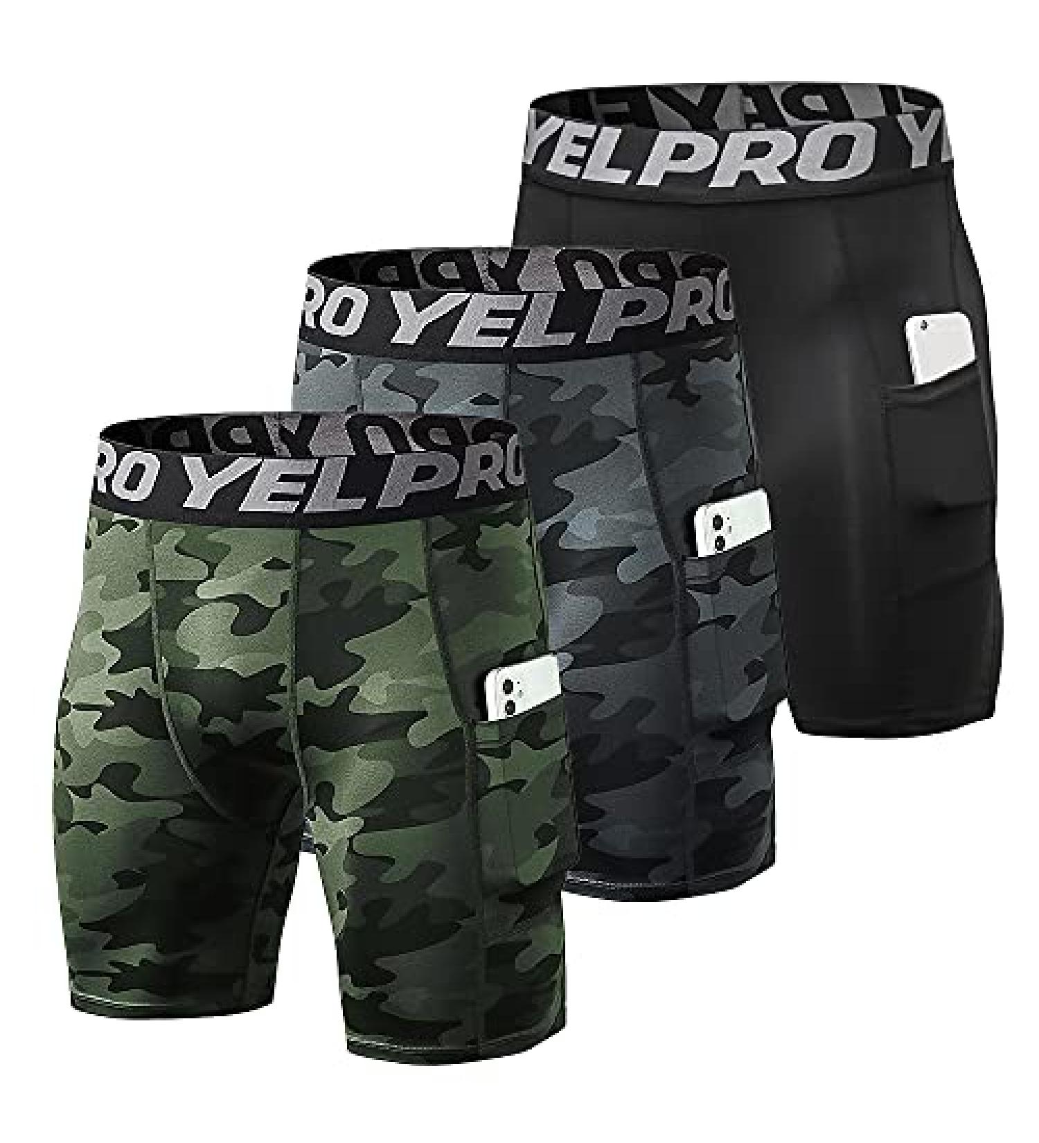 Lixada Men's Performance Sports Baselayer Shorts - Cool Dry Tights for Active Workouts - Large Black & Black Camouflage & Green Camouflage - Buy Online on GoSupps.com