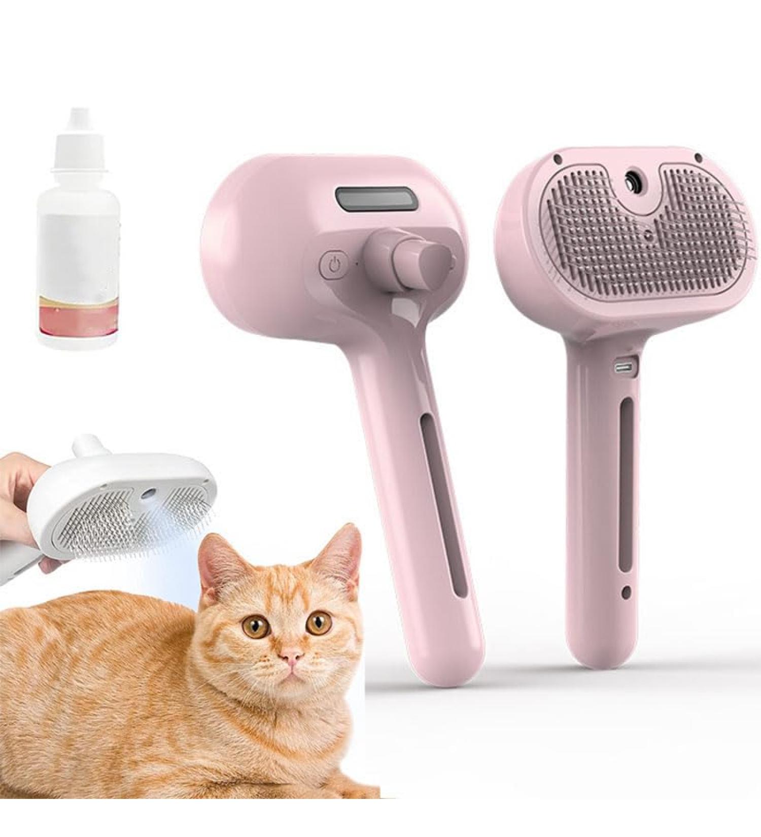 4-in-1 Animal Hair Cleaning Brush - Self-Cleaning Cat Brush & Pet Knot Remover with Essence | Pink Pet Care Comb for Easy Fur Removal - Buy Online on GoSupps.com