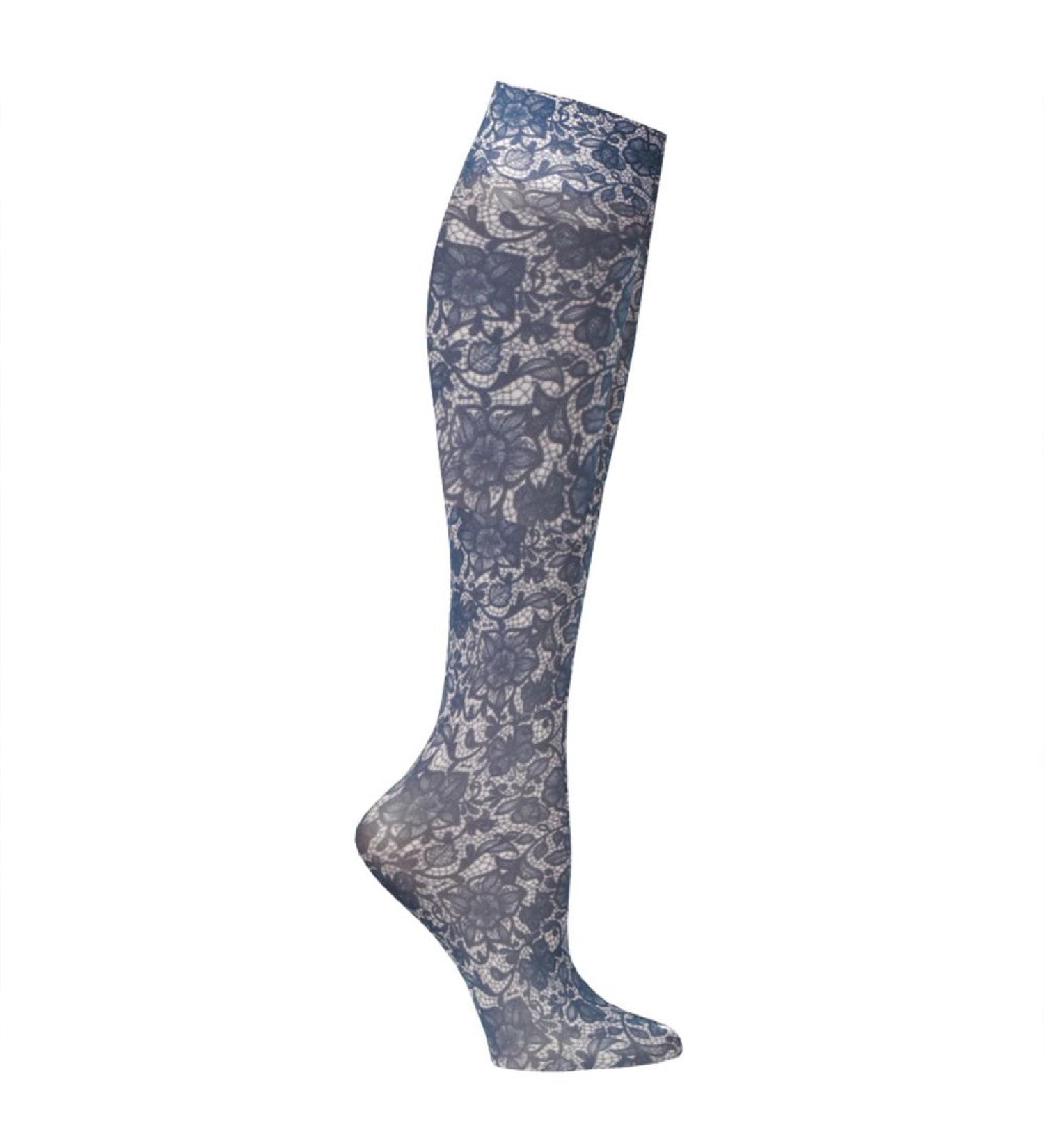 Celeste Stein Moderate Compression Knee High Stockings Wide Calf - Navy Lace