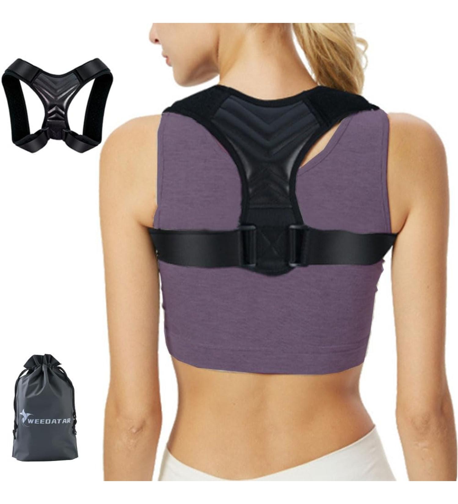 Buy WEEOATAR Upper Back Brace | Adjustable Posture Corrector for Adults & Kids | Elastic Back Straightener with Magic Stickers (Black M - Buy Online on GoSupps.com