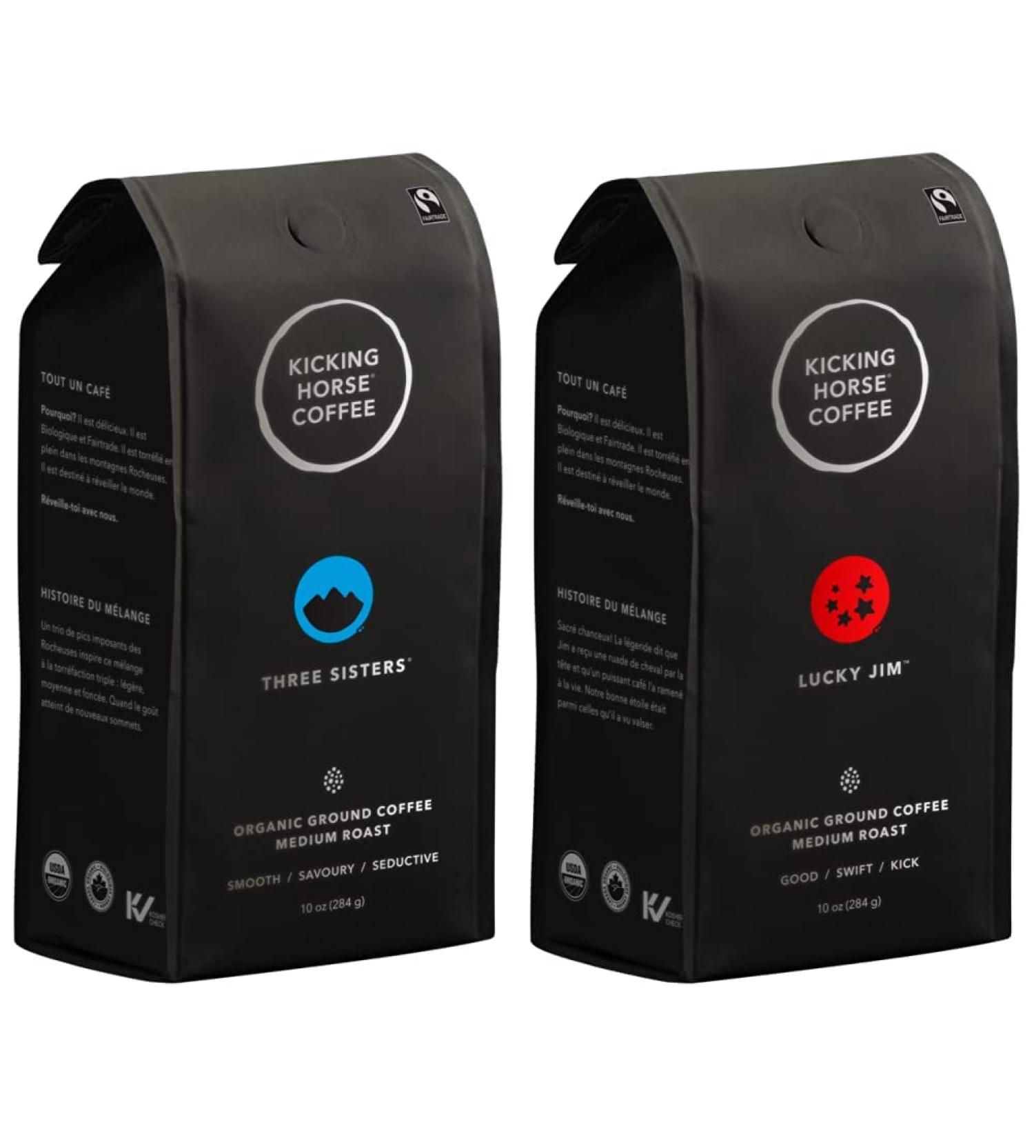 Kicking Horse Coffee Three Sisters Medium Roast Ground 284 g - Certified Organic Fairtrade & Lucky Jim Medium Roast Ground 284 g - Certified Organic Fairtrade Kosher Coffee (Pack of 1) - Buy Online on GoSupps.com