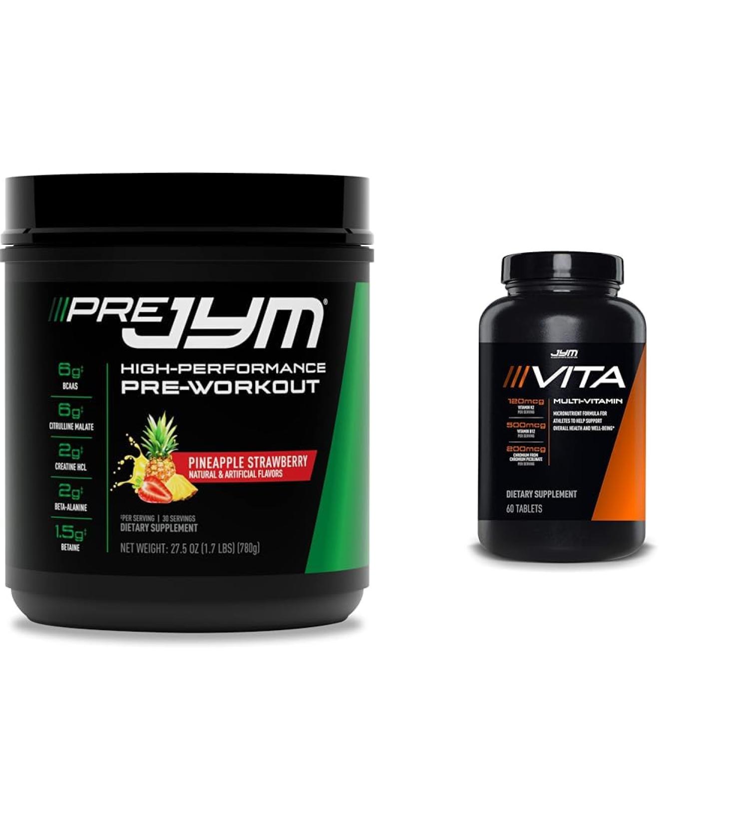PRE JYM 30 Servings Pineapple Strawberry & Vita JYM Sports Multivitamin 60 Tablets - Buy Online on GoSupps.com