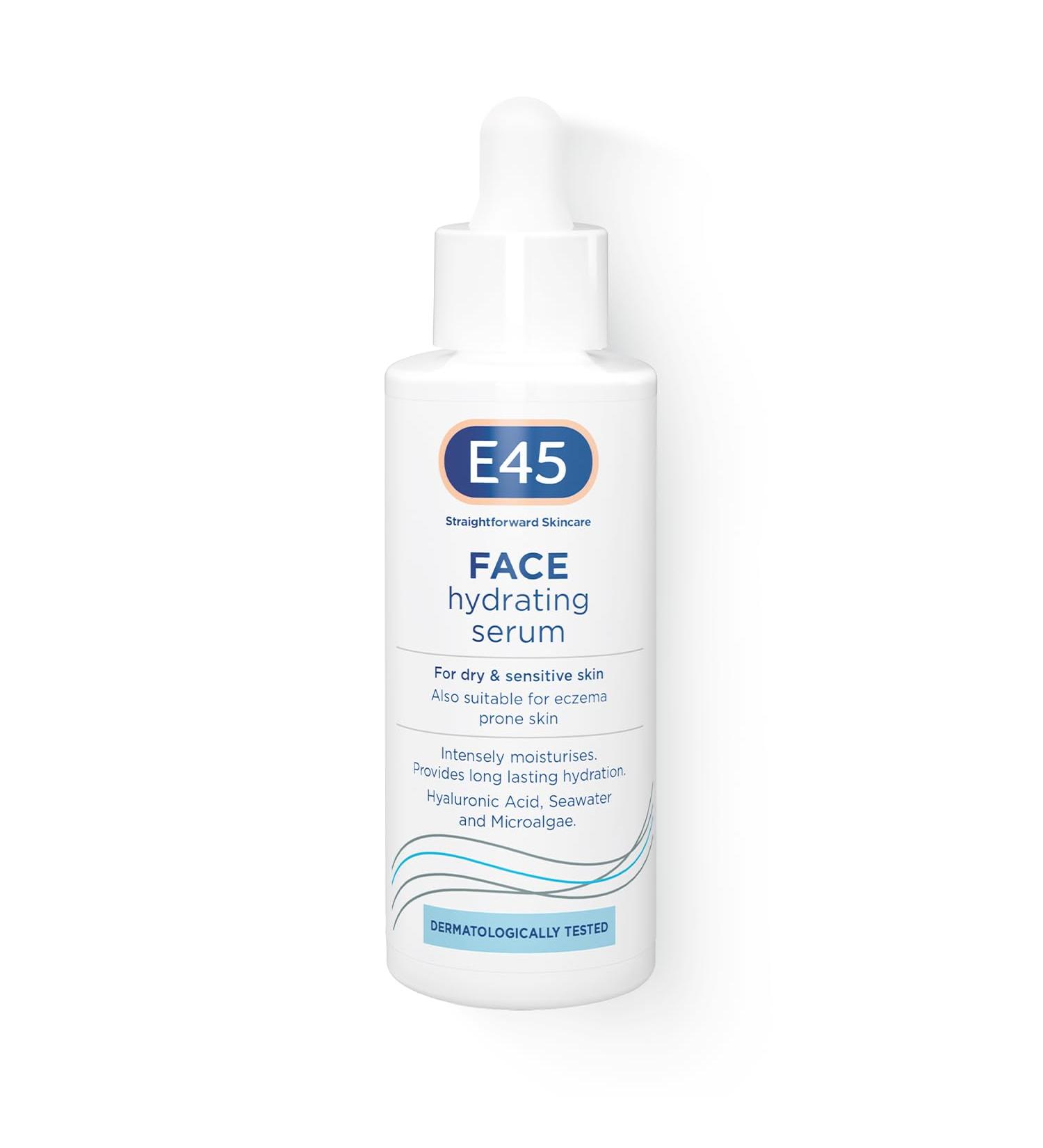 E45 Hyaluronic Acid Face Serum - 48-Hour Hydration for Dry & Sensitive Skin - Vegan & Dermatologist Tested - 30ml - Buy Online on GoSupps.com